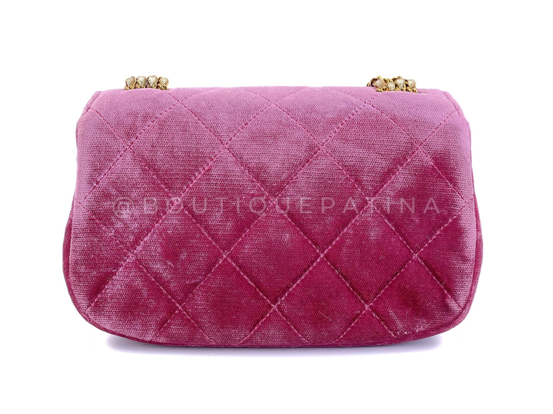 Chanel Vintage Mauve Pink Velvet Evening Bag Quadruple Chain 24k GHW 1996 CCU - Image 5