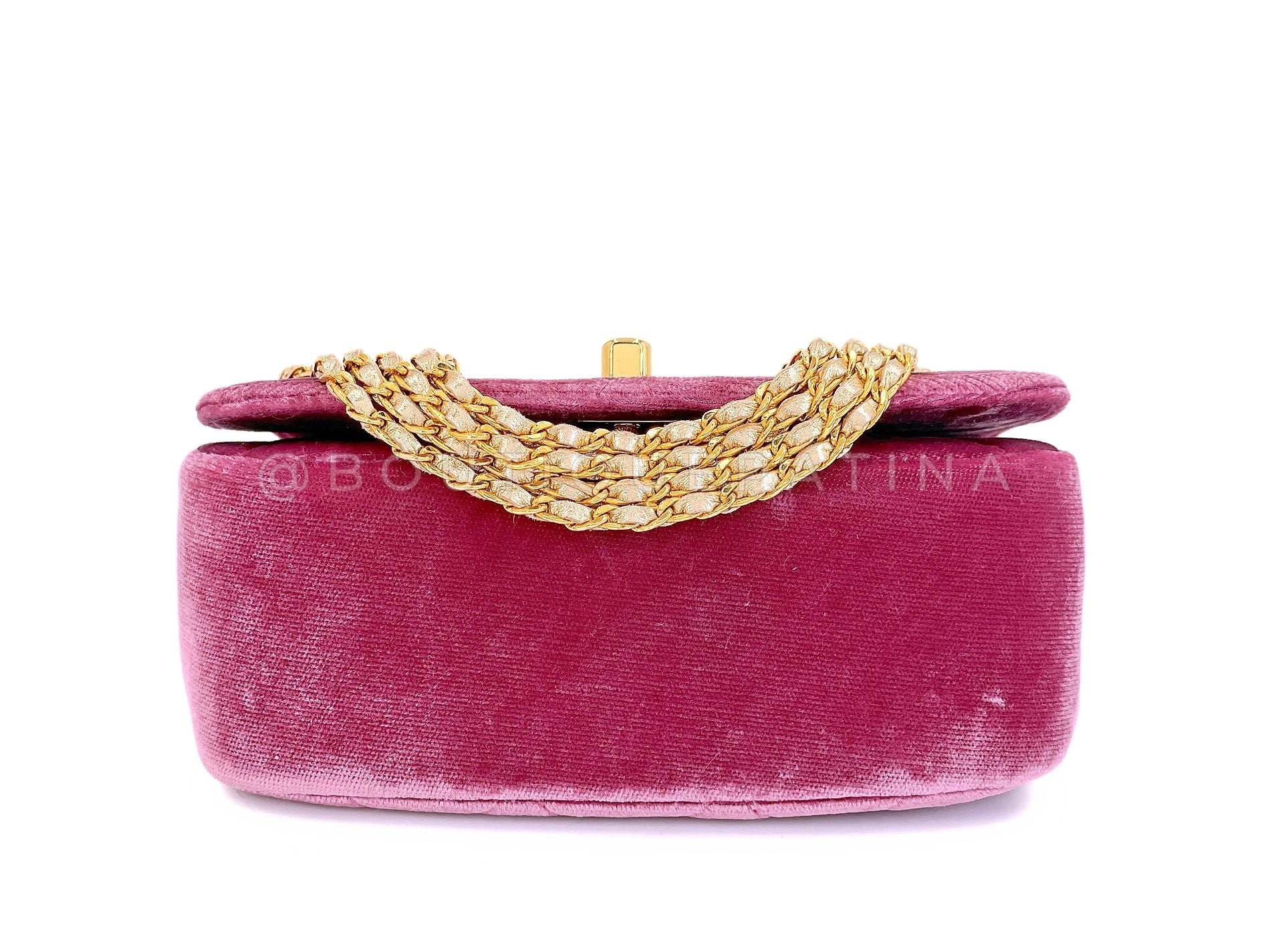 Chanel Vintage Mauve Pink Velvet Evening Bag Quadruple Chain 24k GHW 1996 CCU - Image 6