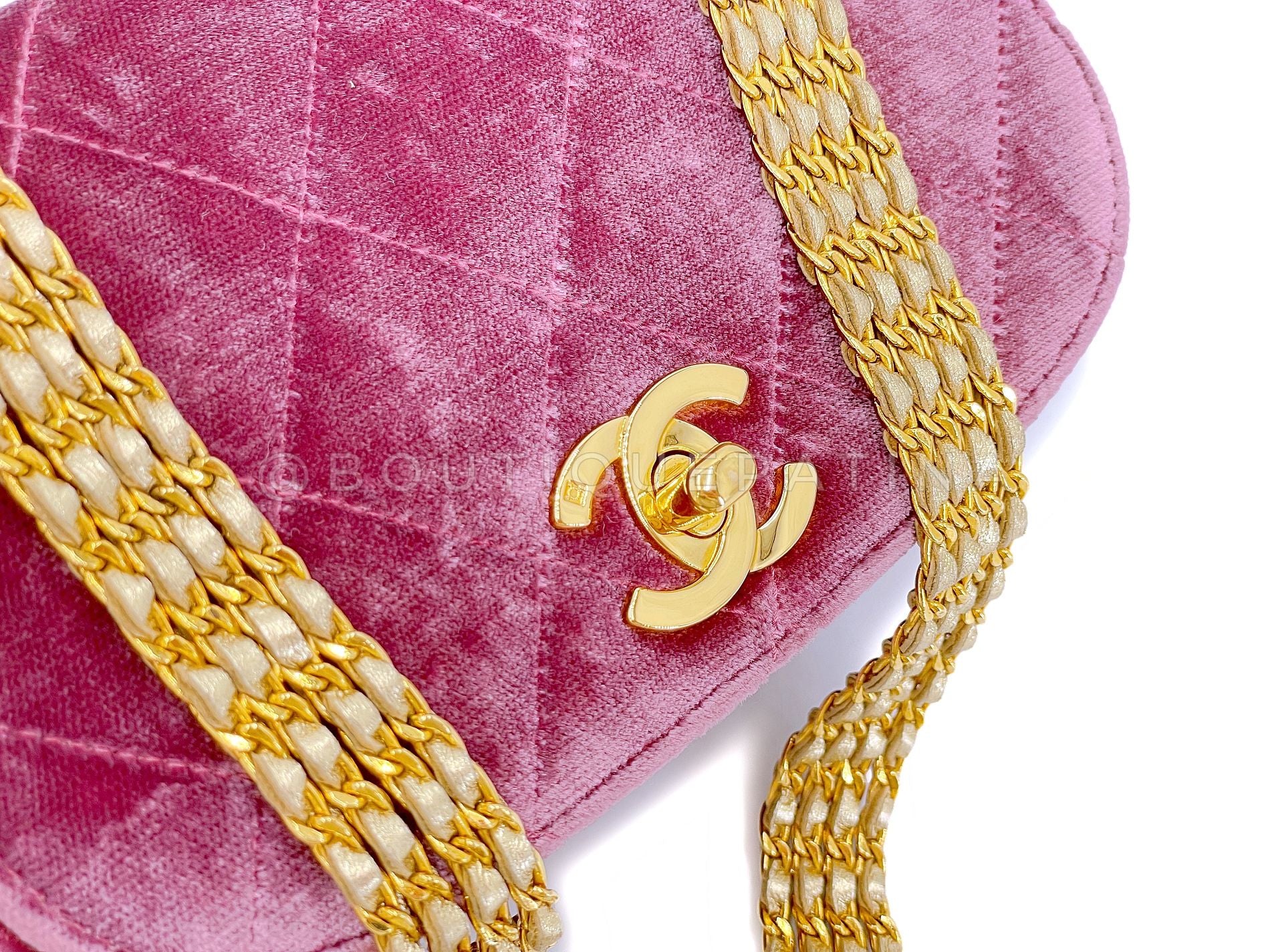 Chanel Vintage Mauve Pink Velvet Evening Bag Quadruple Chain 24k GHW 1996 CCU - Image 8