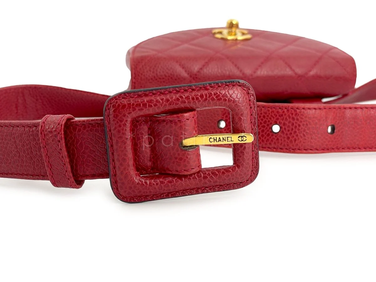 Chanel Vintage Red Caviar Belt Bag Rounded Fanny Pack - Image 18