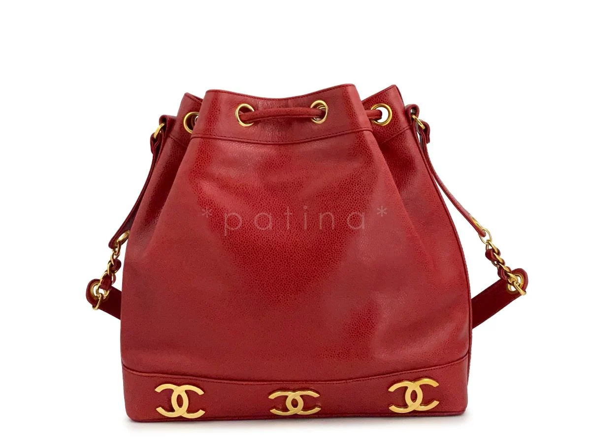 Chanel Vintage Red Caviar Drawstring Bucket Tote Bag 24k GHW - Image 4