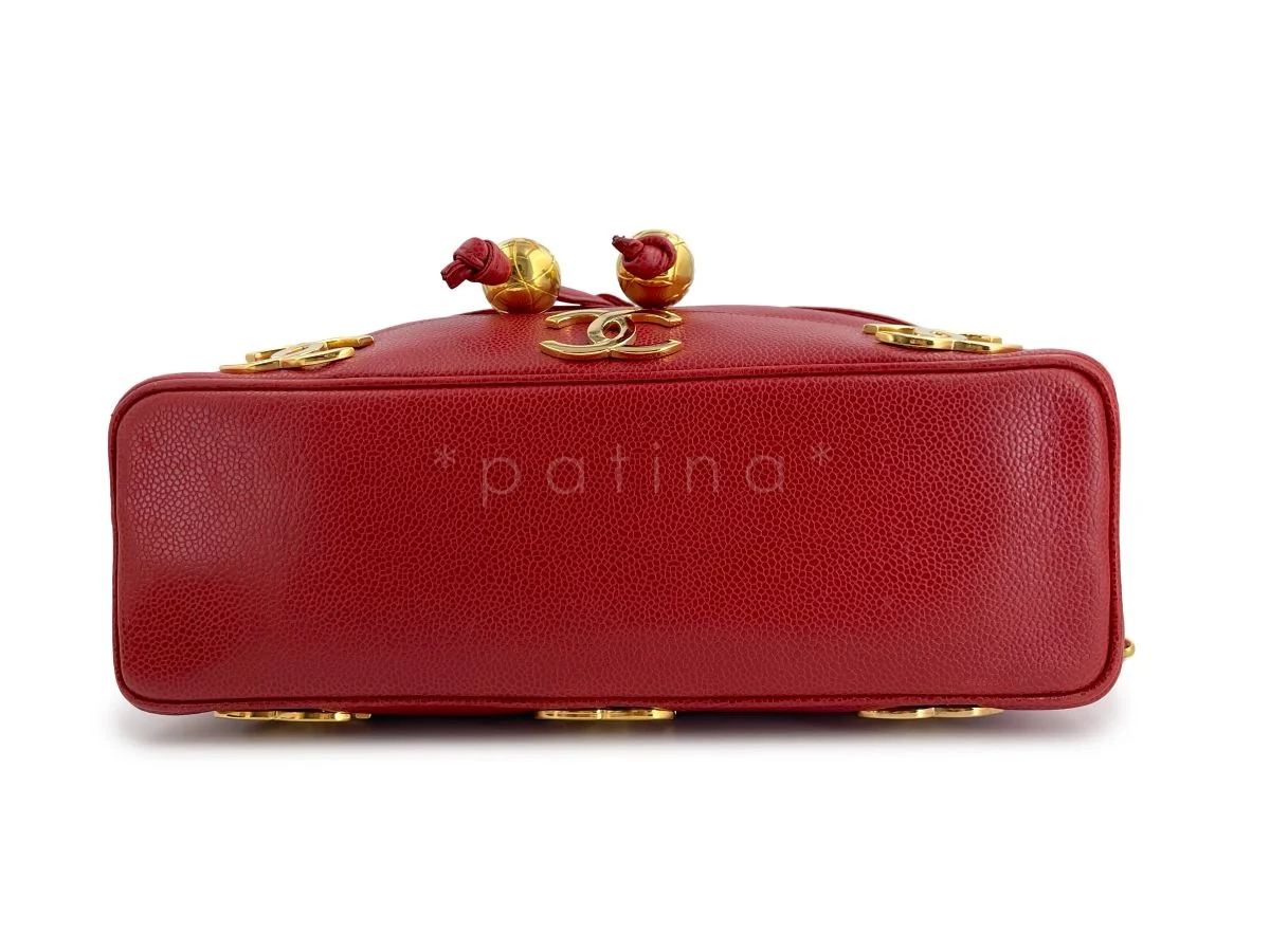 Chanel Vintage Red Caviar Drawstring Bucket Tote Bag 24k GHW - Image 5