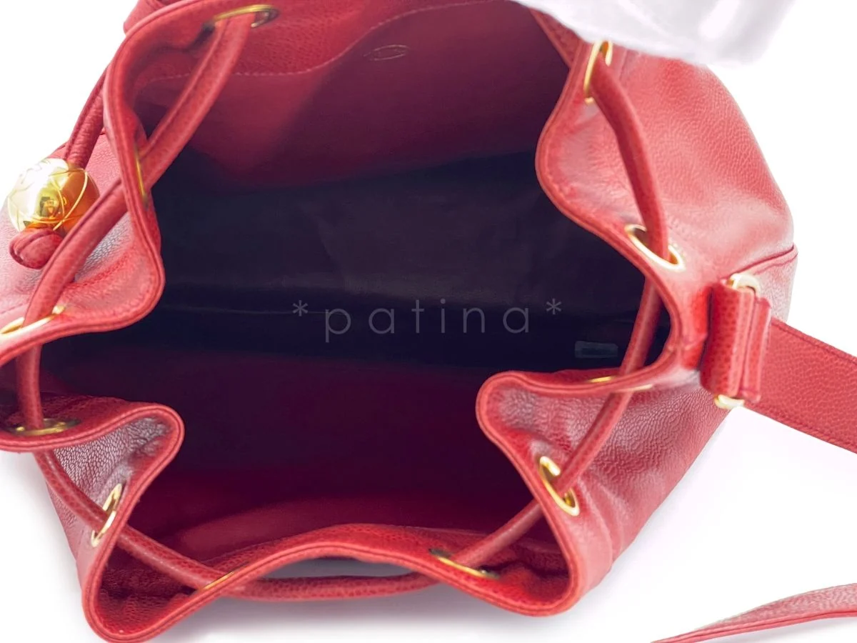 Chanel Vintage Red Caviar Drawstring Bucket Tote Bag 24k GHW - Image 8