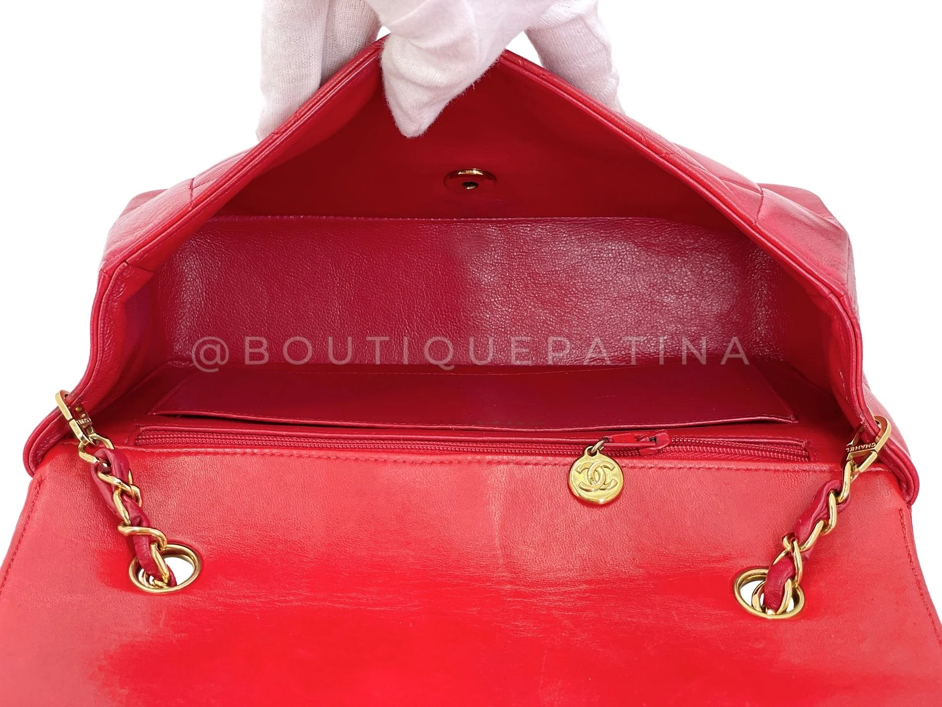 Chanel Vintage Red Diana Flap Bag Medium Lambskin 24k GHW 1994 44T - Image 10