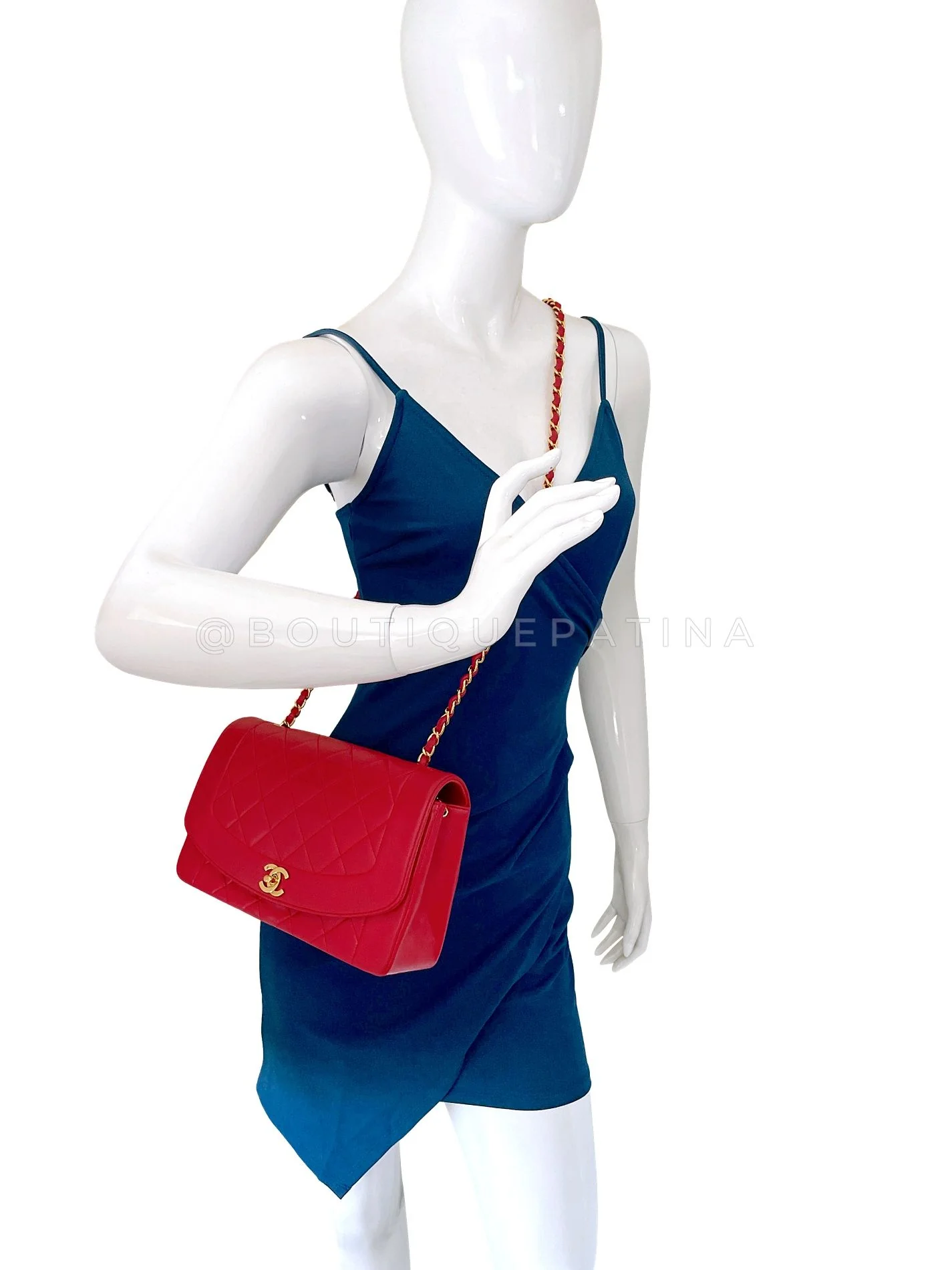 Chanel Vintage Red Diana Flap Bag Medium Lambskin 24k GHW 1994 44T - Image 14