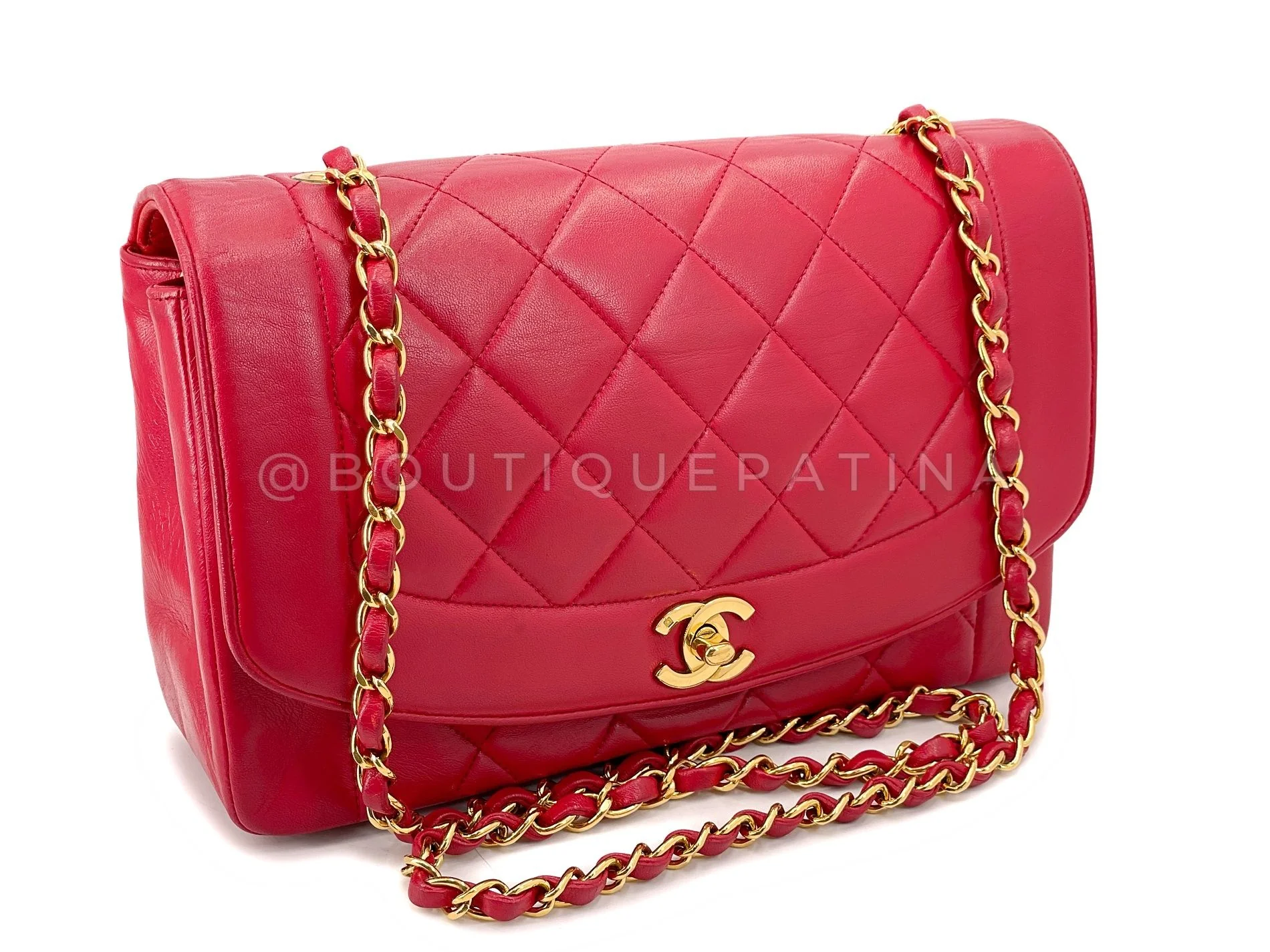 Chanel Vintage Red Diana Flap Bag Medium Lambskin 24k GHW 1994 44T - Image 2