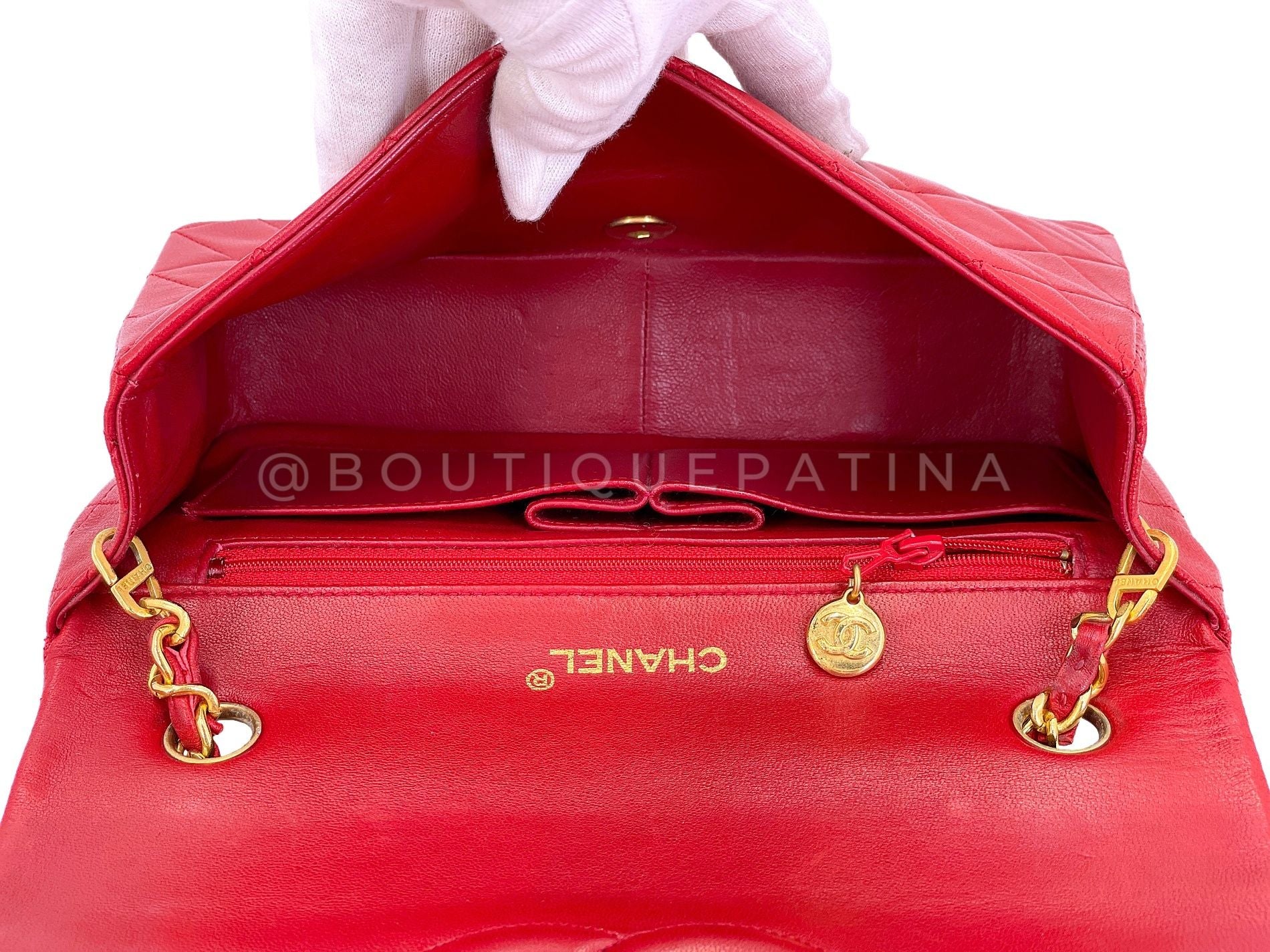 Chanel Vintage Red Full Flap Bag 1989 Quilted Lambskin 24k GHW Lambskin JCC - Image 10