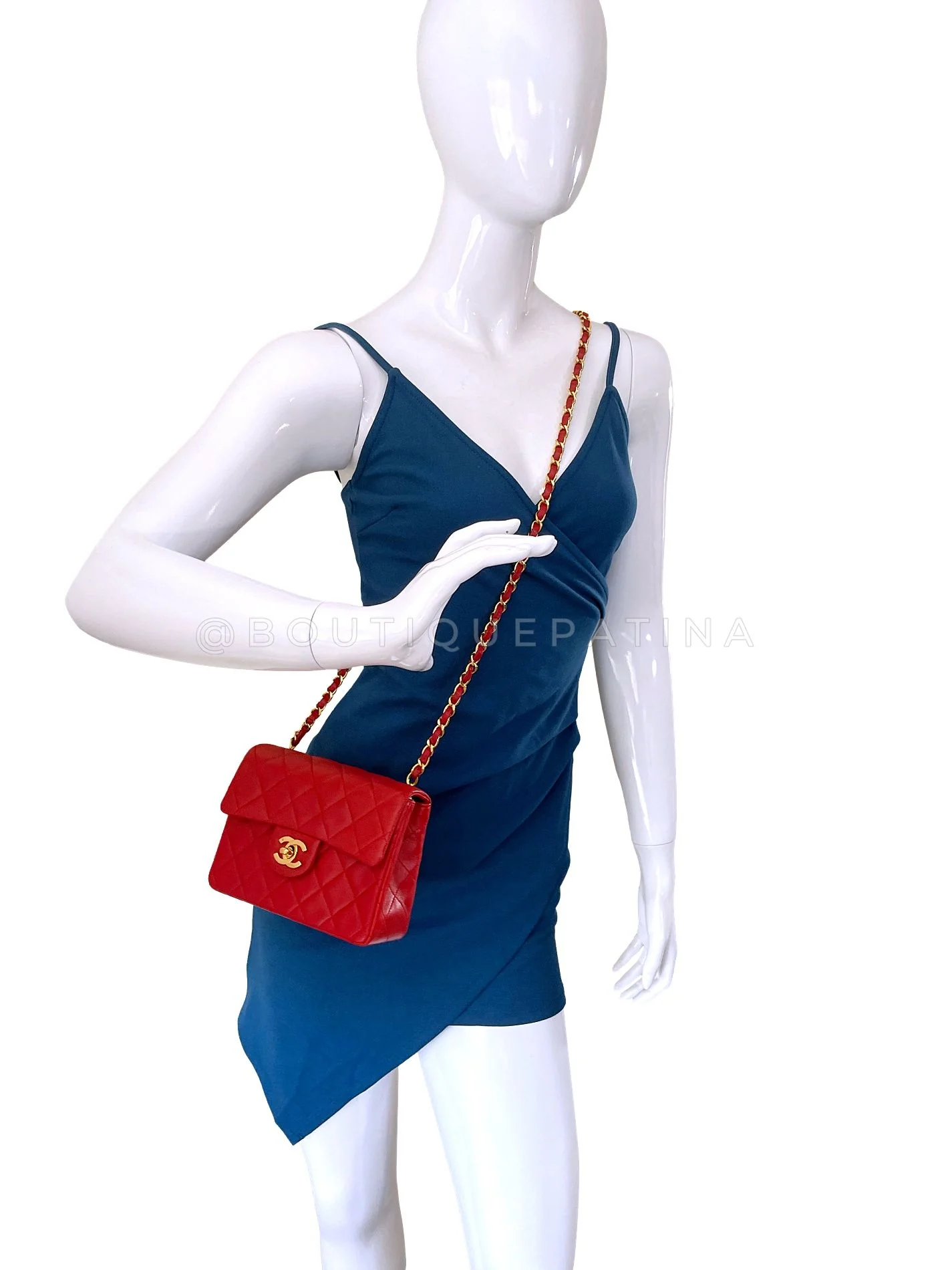 Chanel Vintage Red Square Mini Flap Bag 1989 24k GHW Lambskin Y0F - Image 15