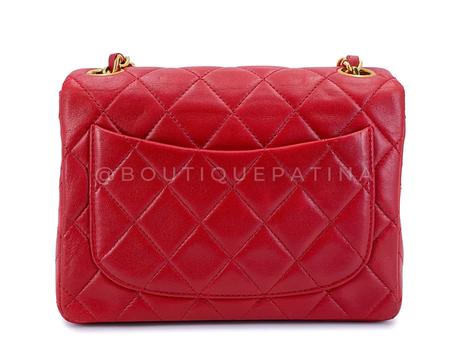 Chanel Vintage Red Square Mini Flap Bag 1989 24k GHW Lambskin Y0F - Image 5