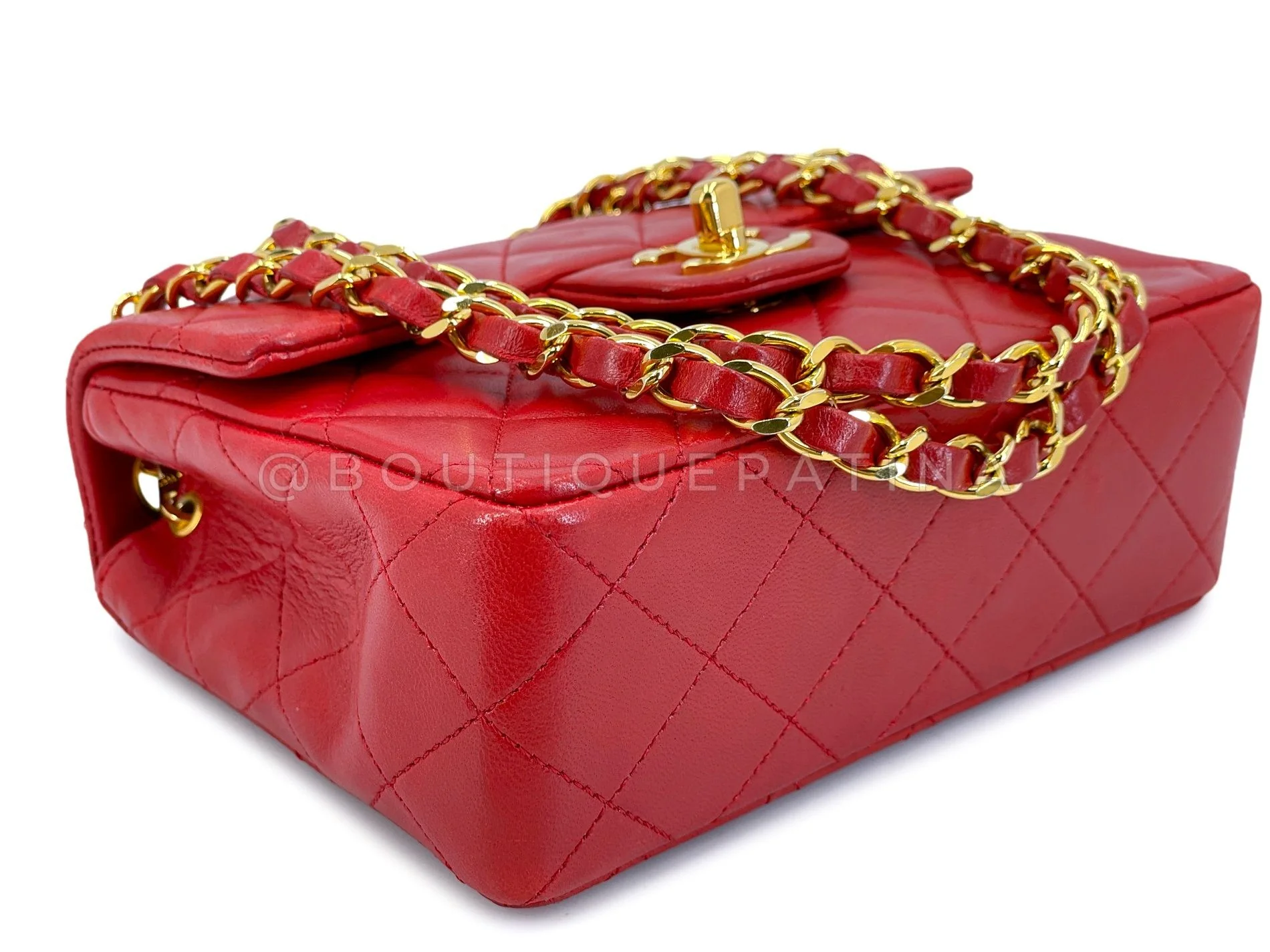 Chanel Vintage Red Square Mini Flap Bag 1989 24k GHW Lambskin Y0F - Image 7