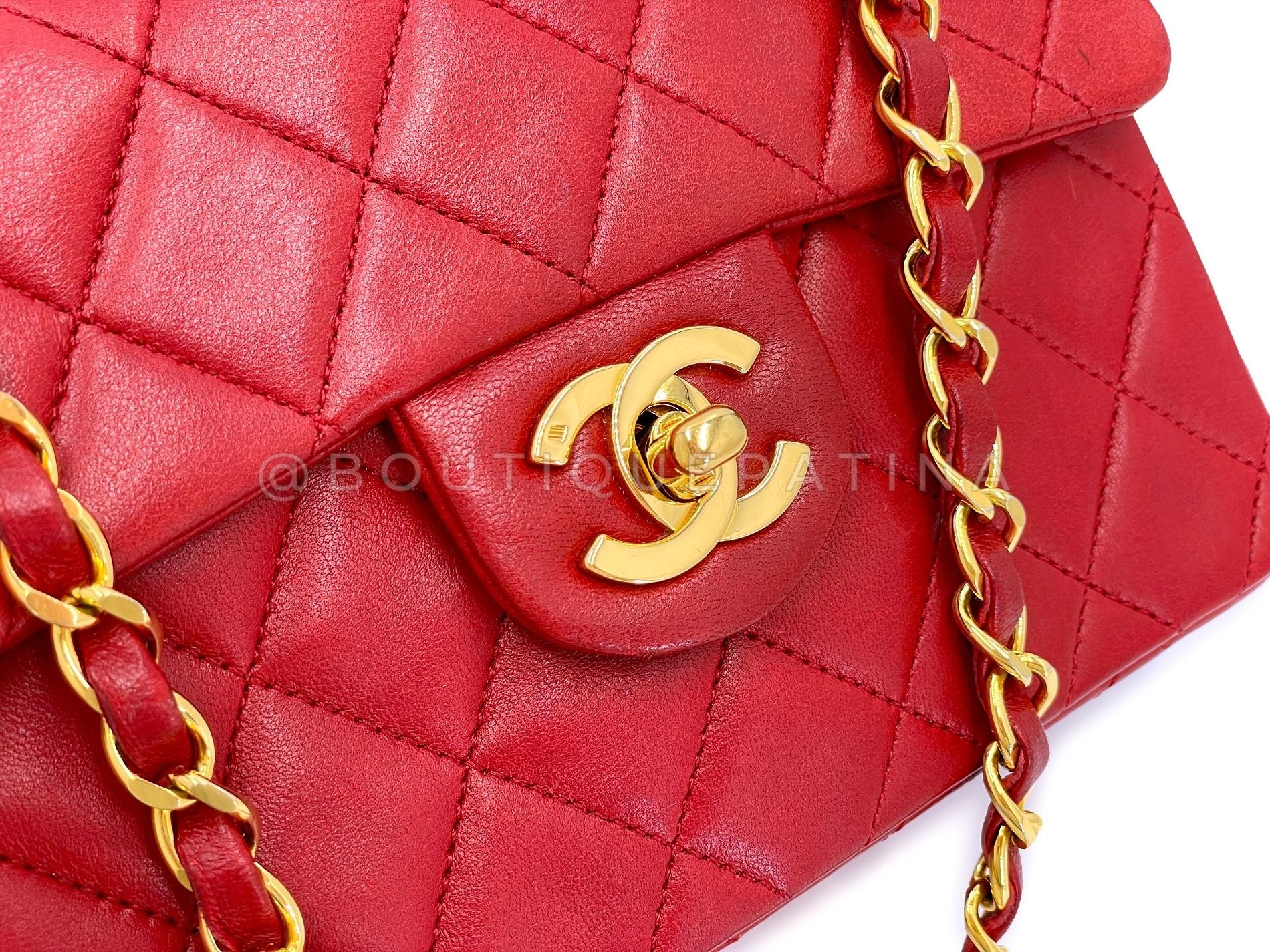 Chanel Vintage Red Square Mini Flap Bag 1989 24k GHW Lambskin Y0F - Image 8
