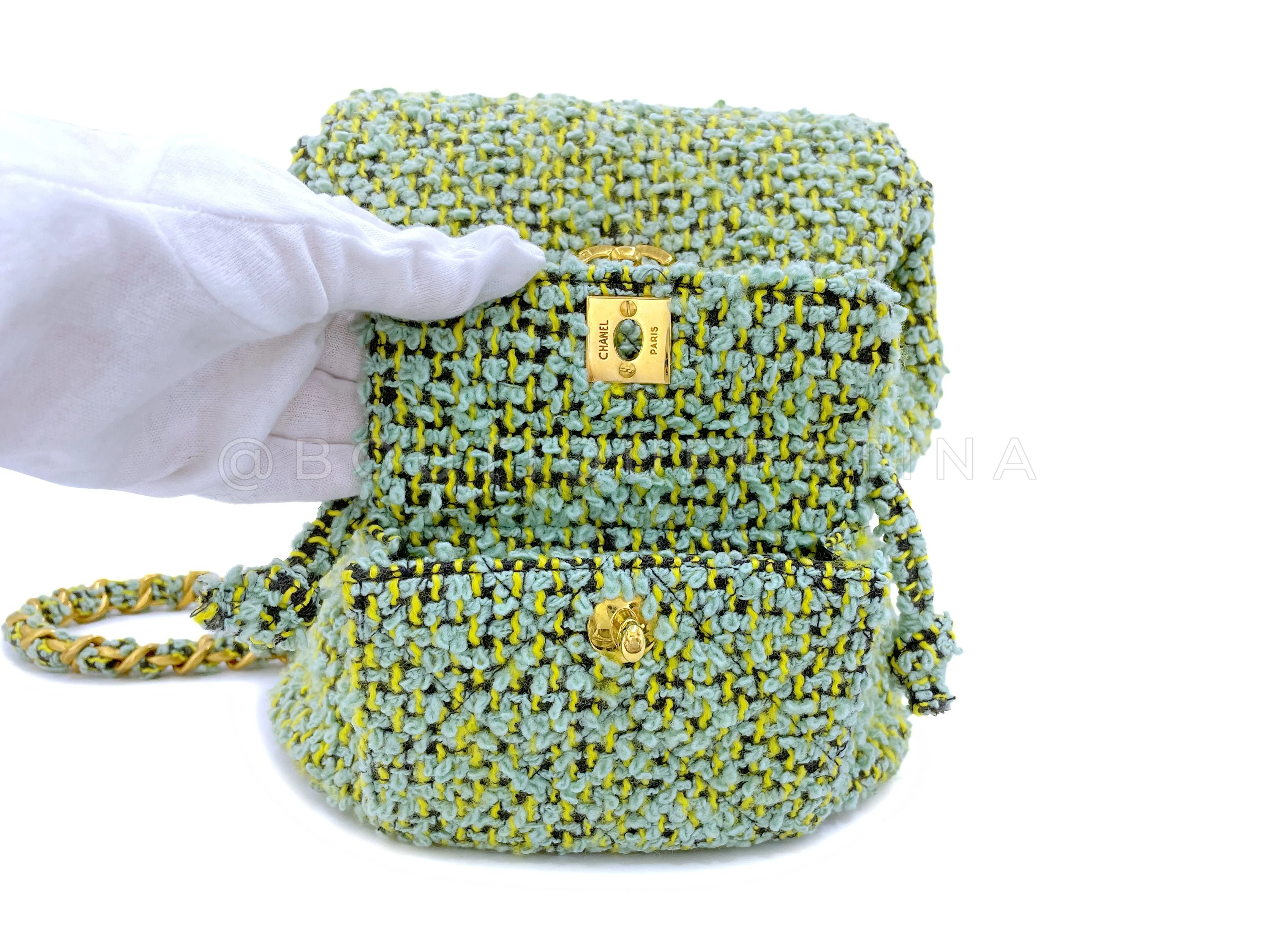Chanel Vintage Tweed Duma Backpack Bag 1994 Green W6Q - Image 8