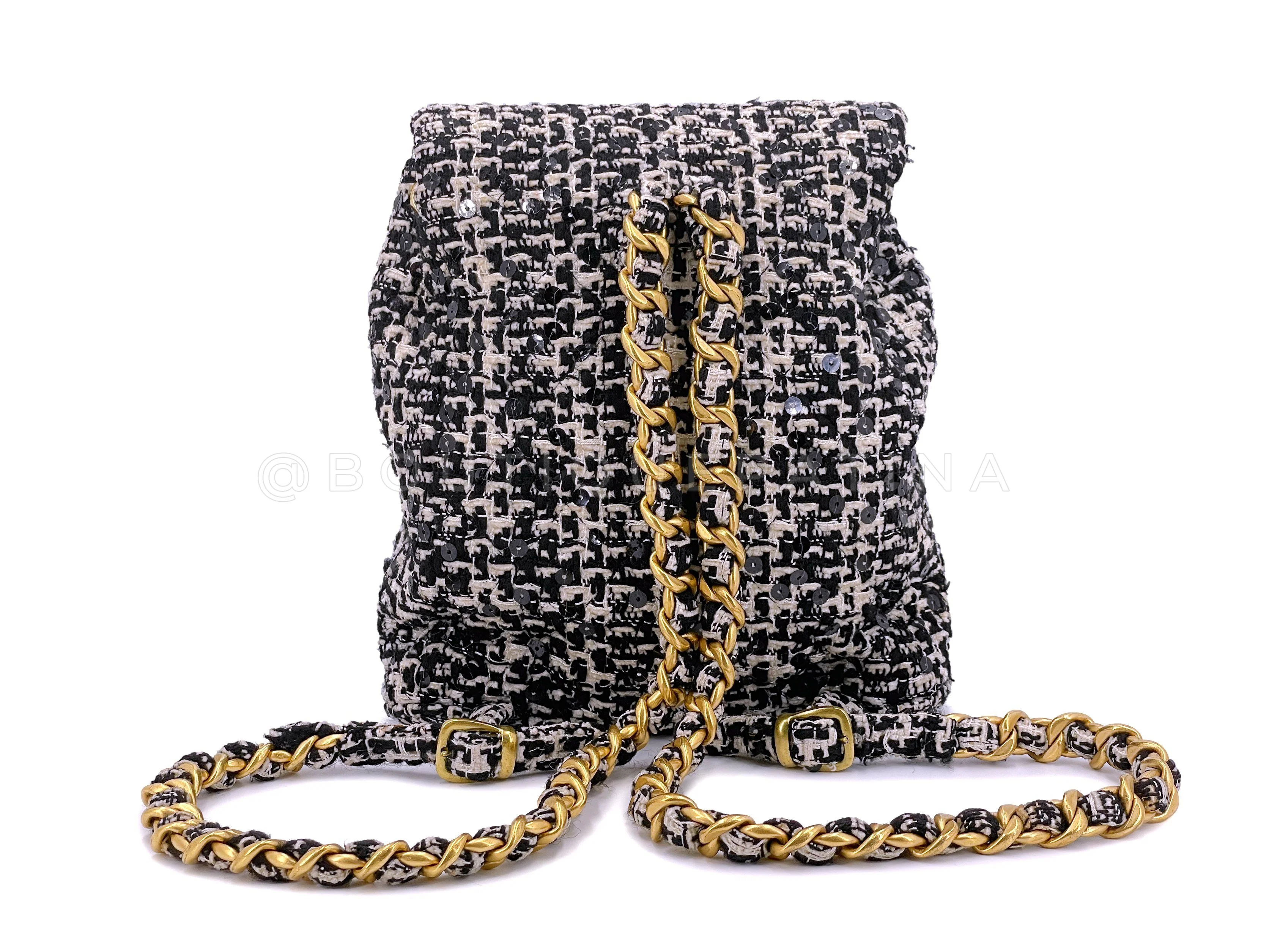 Chanel Vintage Tweed Duma Backpack Bag Black White 1994 24k GHW 7D2 - Image 5
