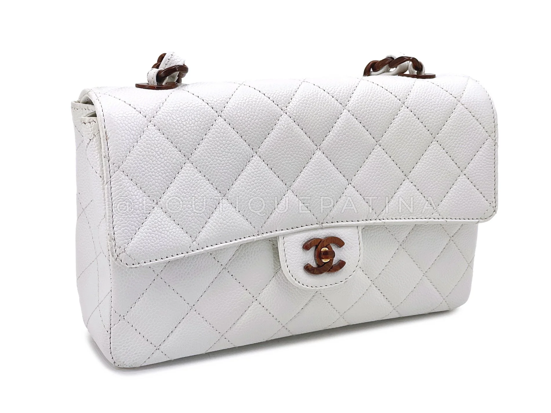Chanel 1999 Vintage White Caviar Medium Classic Flap Bag "Wooden" HW SZZ - Image 2