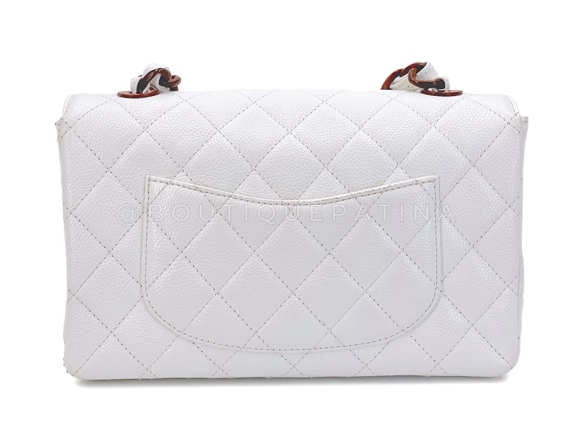 Chanel 1999 Vintage White Caviar Medium Classic Flap Bag "Wooden" HW SZZ - Image 4