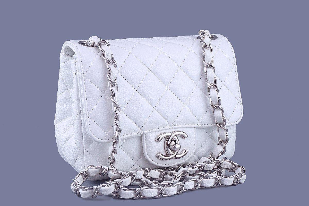 Chanel White Caviar Classic Quilted Square Mini 2.55 Flap Bag - Image 2