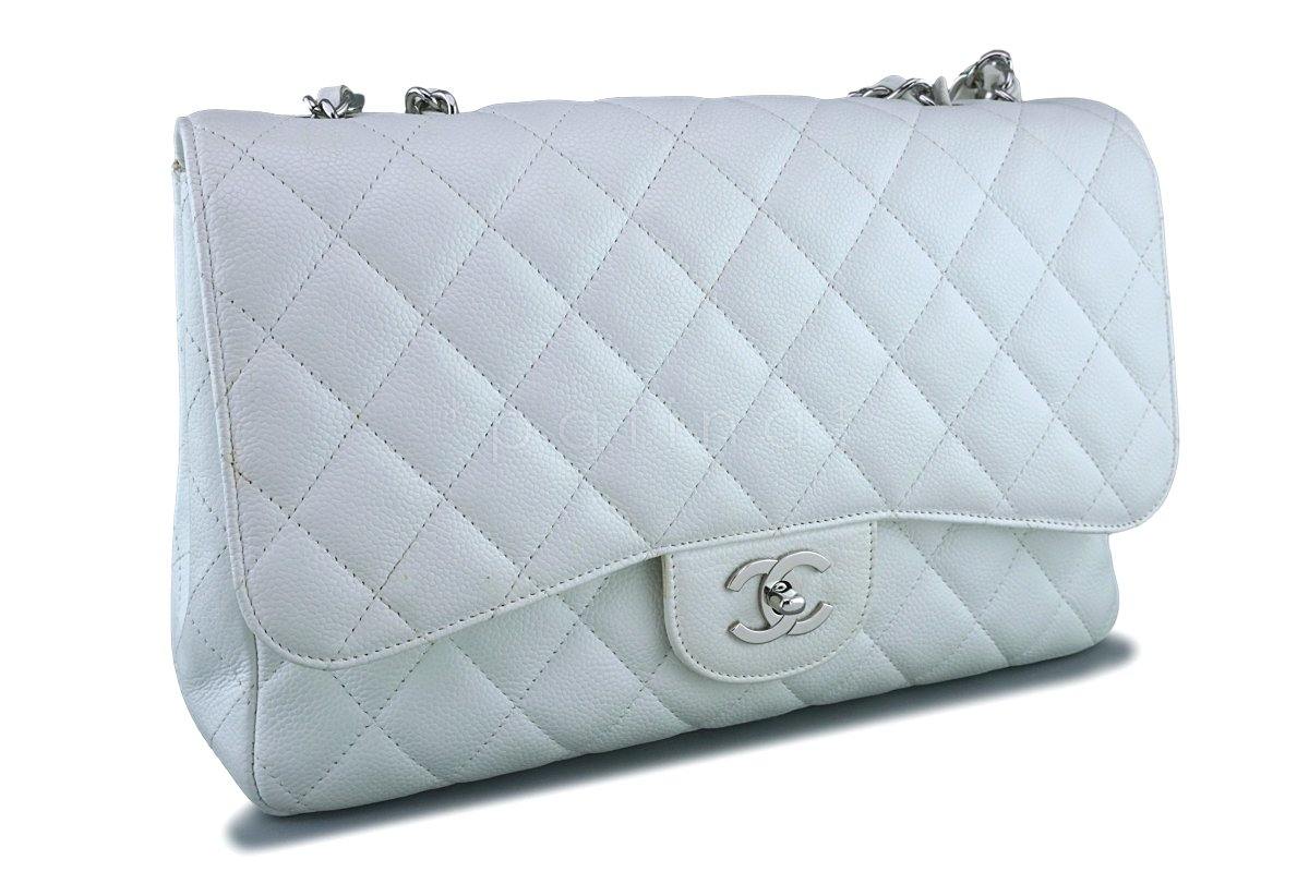 Chanel White Caviar Jumbo 2.55 Classic Flap Bag SHW - Image 3