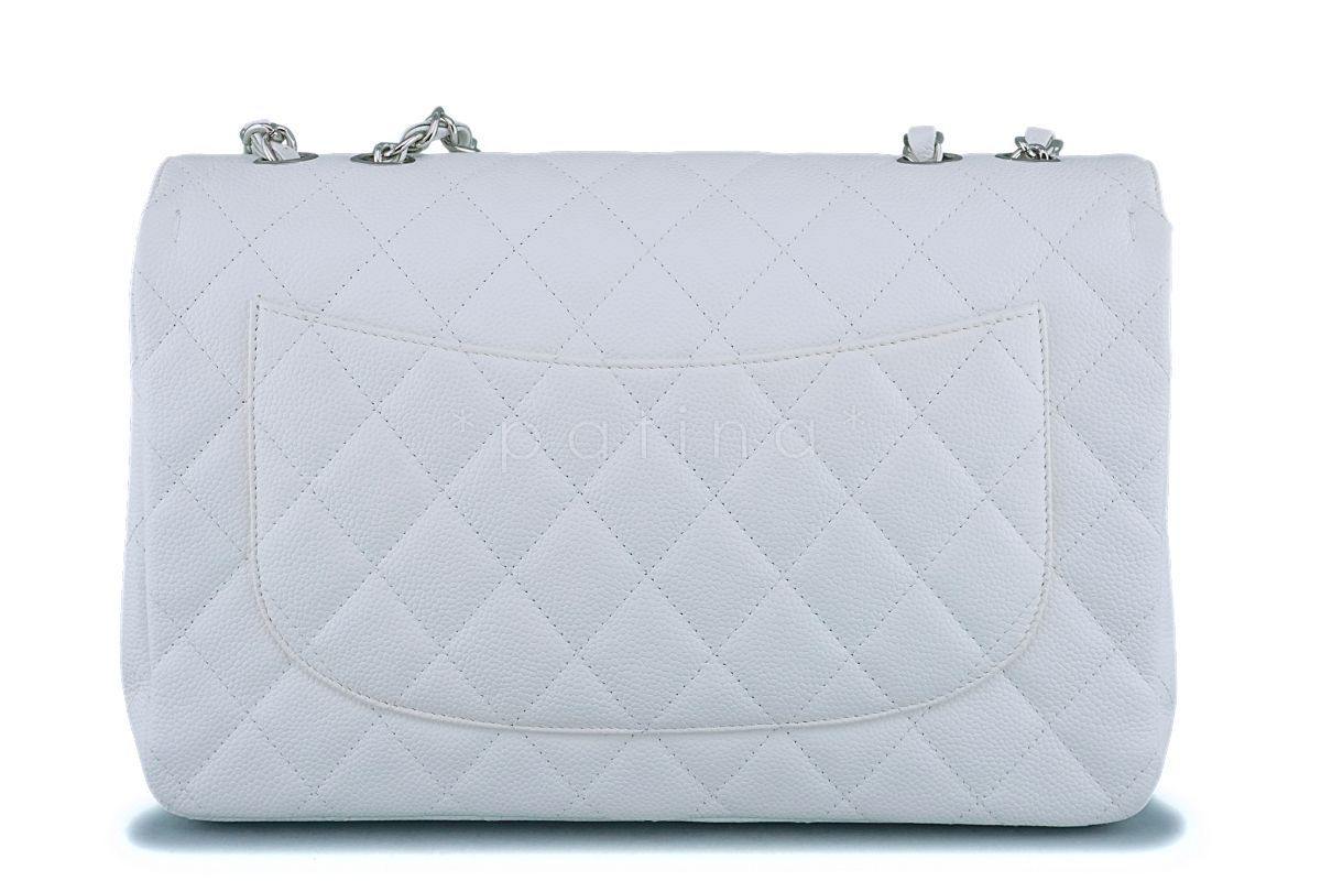 Chanel White Caviar Jumbo Classic Flap Bag SHW - Image 5
