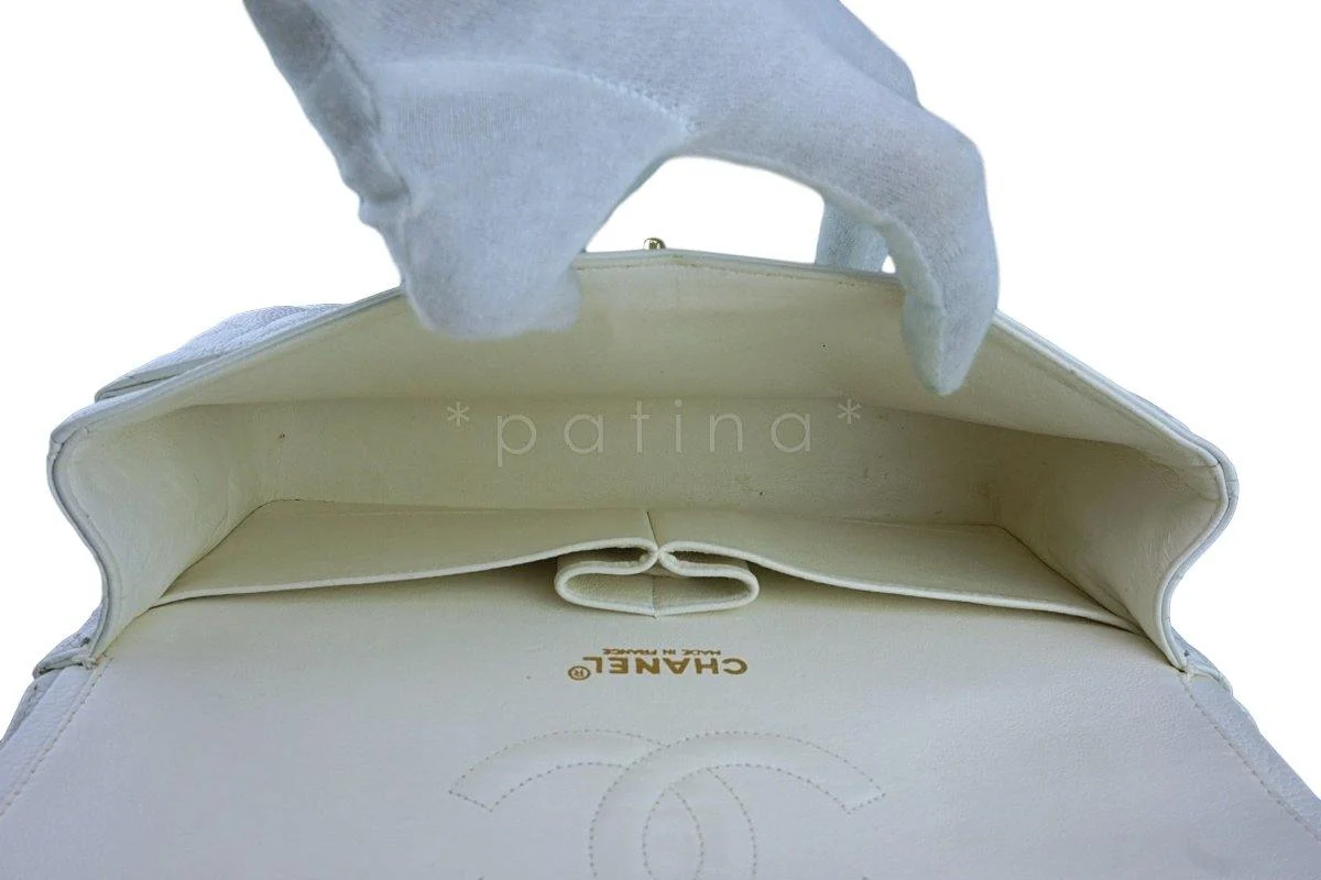 Chanel White Caviar Medium Classic 2.55 Double Flap Bag 18k GHW - Image 10