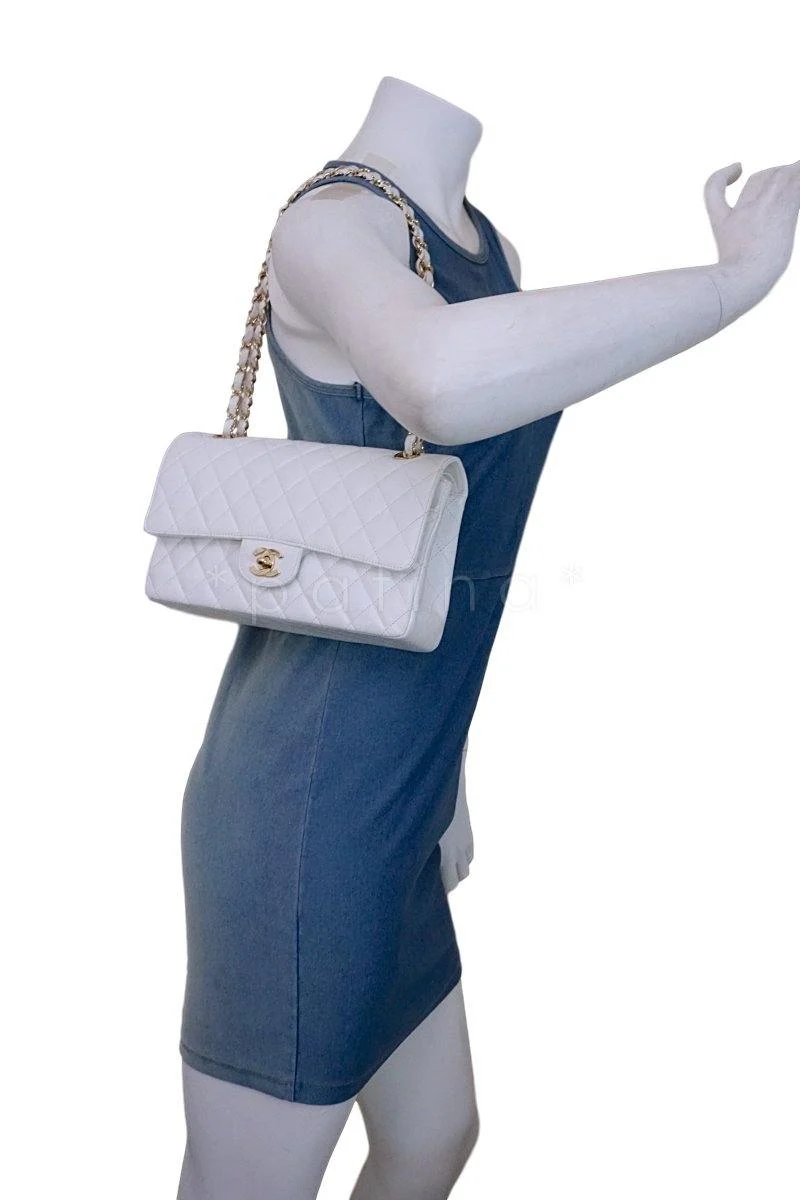 Chanel White Caviar Medium Classic 2.55 Double Flap Bag 18k GHW - Image 14