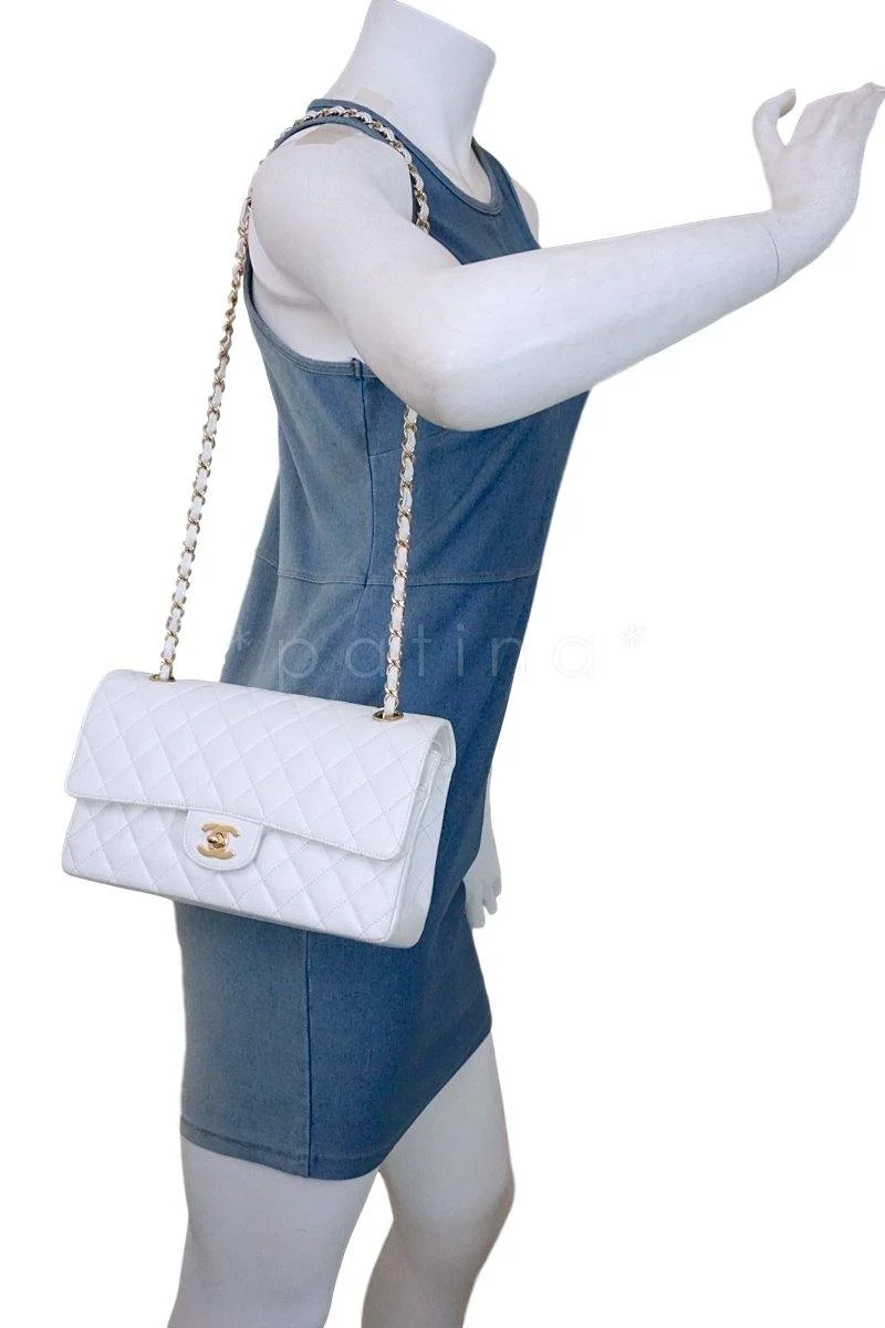 Chanel White Caviar Medium Classic 2.55 Double Flap Bag 18k GHW - Image 15