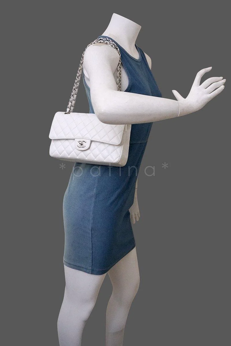 Chanel White Caviar Medium Classic 2.55 Double Flap Bag SHW - Image 13