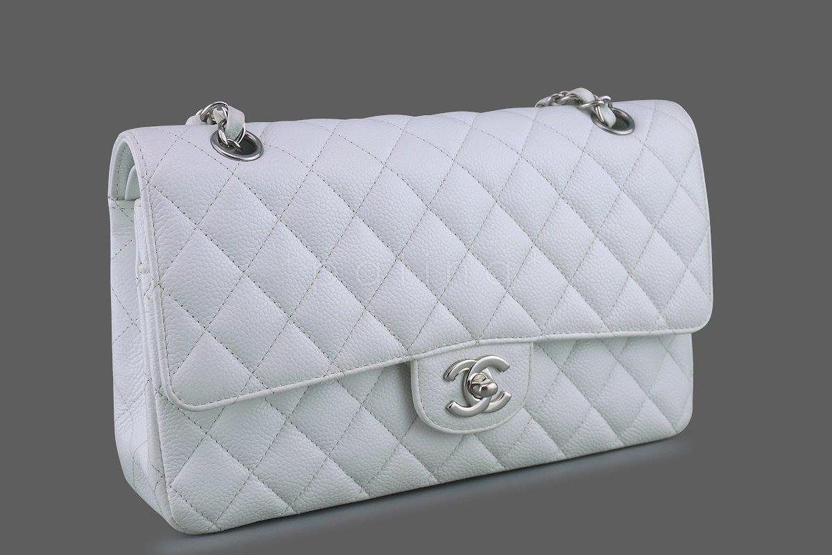 Chanel White Caviar Medium Classic 2.55 Double Flap Bag SHW - Image 3