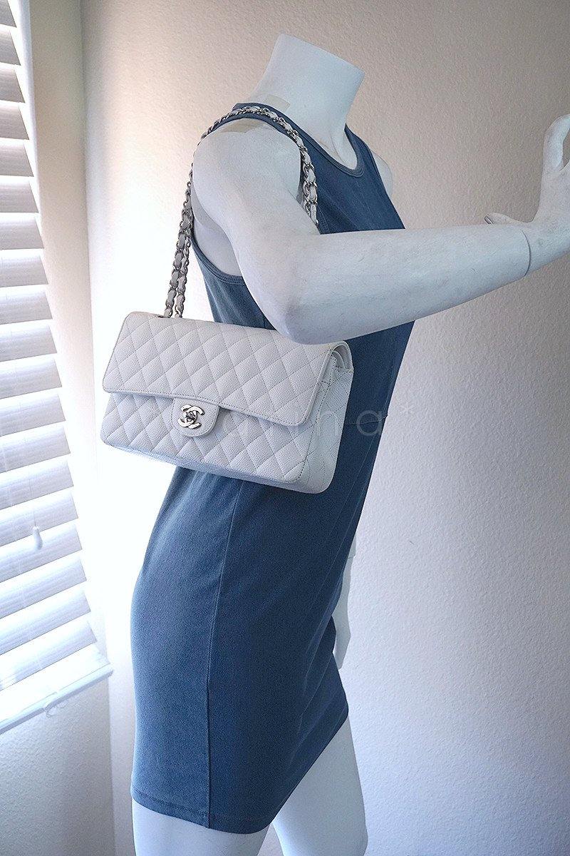 Chanel White Caviar Medium Classic 2.55 Double Flap Bag SHW - Image 14