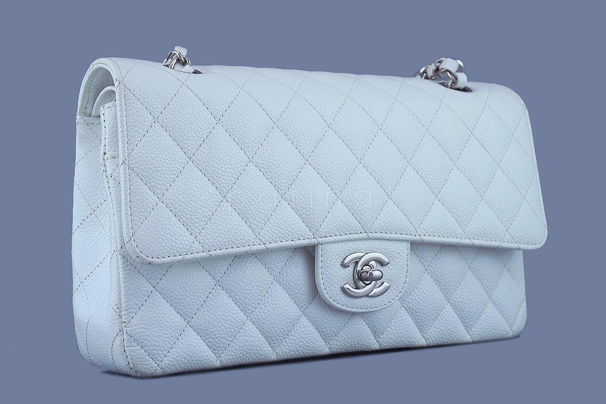 Chanel White Caviar Medium Classic 2.55 Double Flap Bag SHW - Image 3