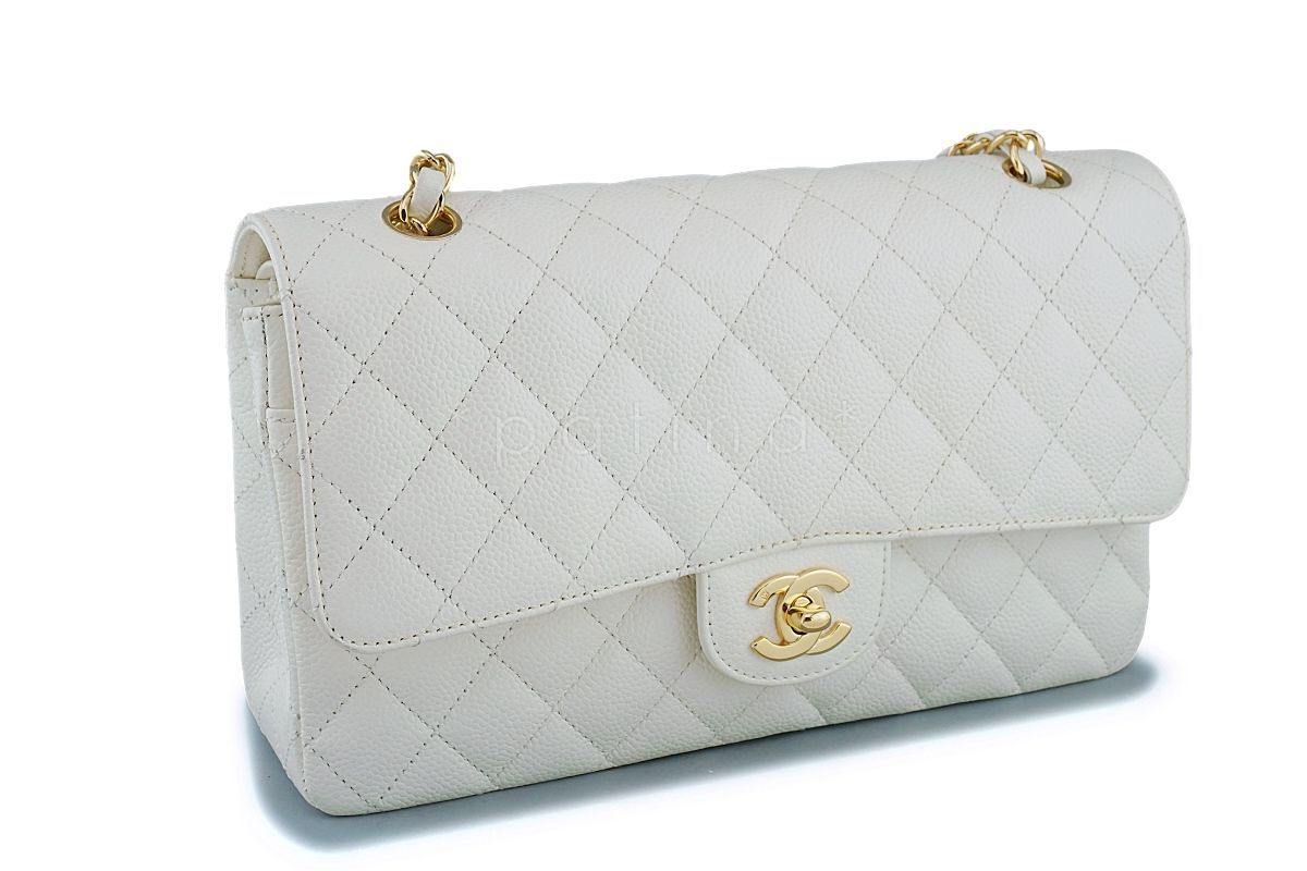 Chanel White Caviar Medium Classic Double Flap Bag 24k GHW 4RF - Image 3