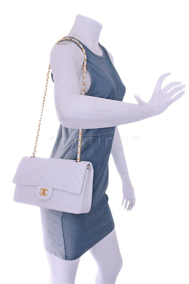 Chanel White Lambskin Medium Classic Double Flap Bag 24k GHW - Image 16