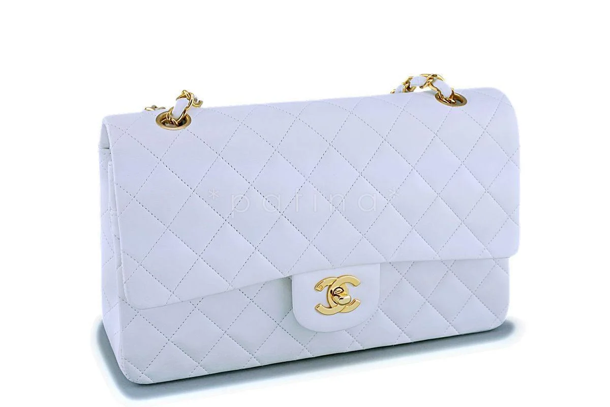 Chanel White Lambskin Medium Classic Double Flap Bag 24k GHW - Image 3