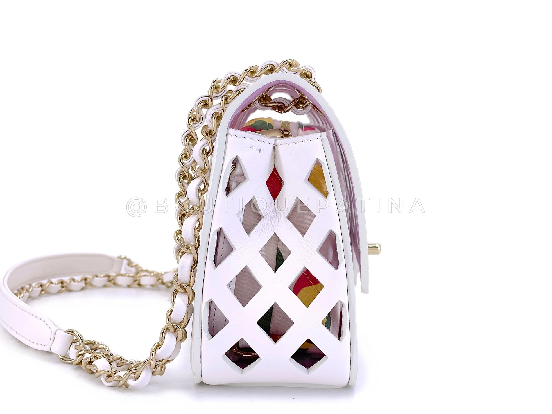 Chanel White Pink Diamond Cutout See Through Small Flap Bag GHW 5VU - Image 5