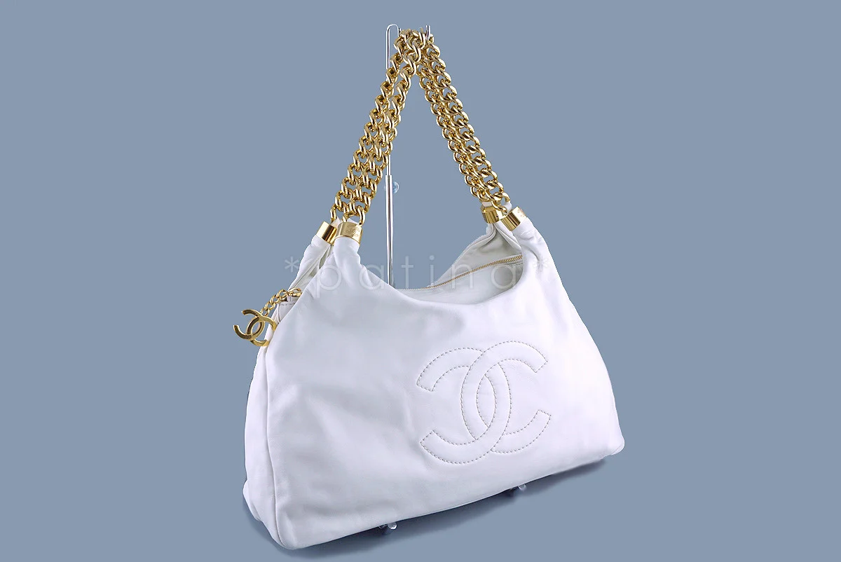 Chanel White Soft Chunky Chain Rodeo Drive Hobo Tote Bag - Image 2