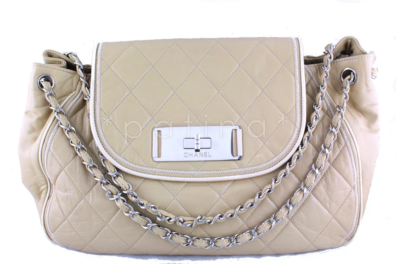 Chanel XL Beige 15in. East West Jumbo Flap Giant Reissue Clasp Bag
