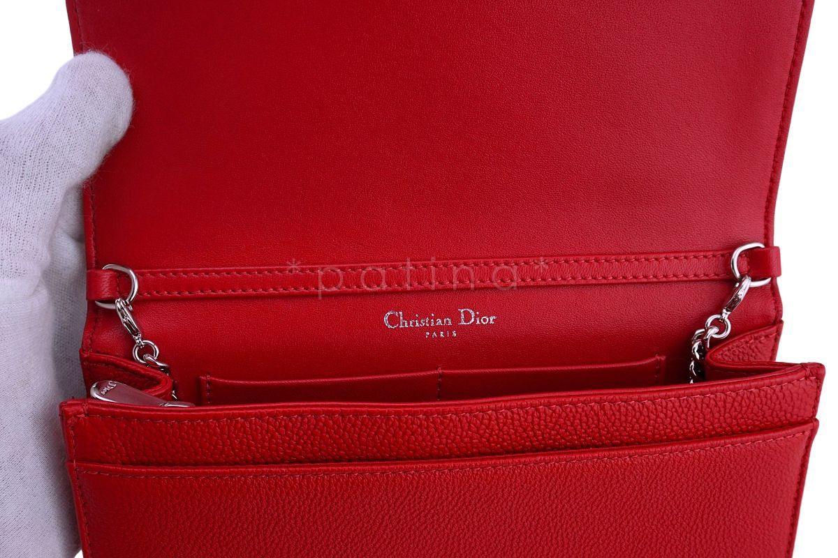 Christian Dior Red Calfskin Diorama Wallet on Chain WOC Flap Bag SHW - Image 10