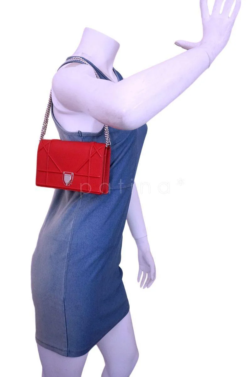 Christian Dior Red Calfskin Diorama Wallet on Chain WOC Flap Bag SHW - Image 16