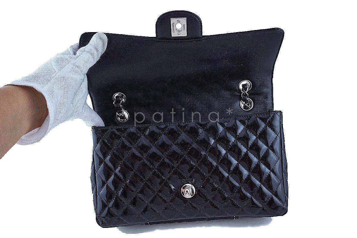 Chanel Black Glossy Patent Quilted Classic Label Flap Bag - Image 9