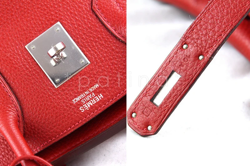 Hermes 35cm Vermillion (Red) Clemence Birkin Tote Bag - Image 8