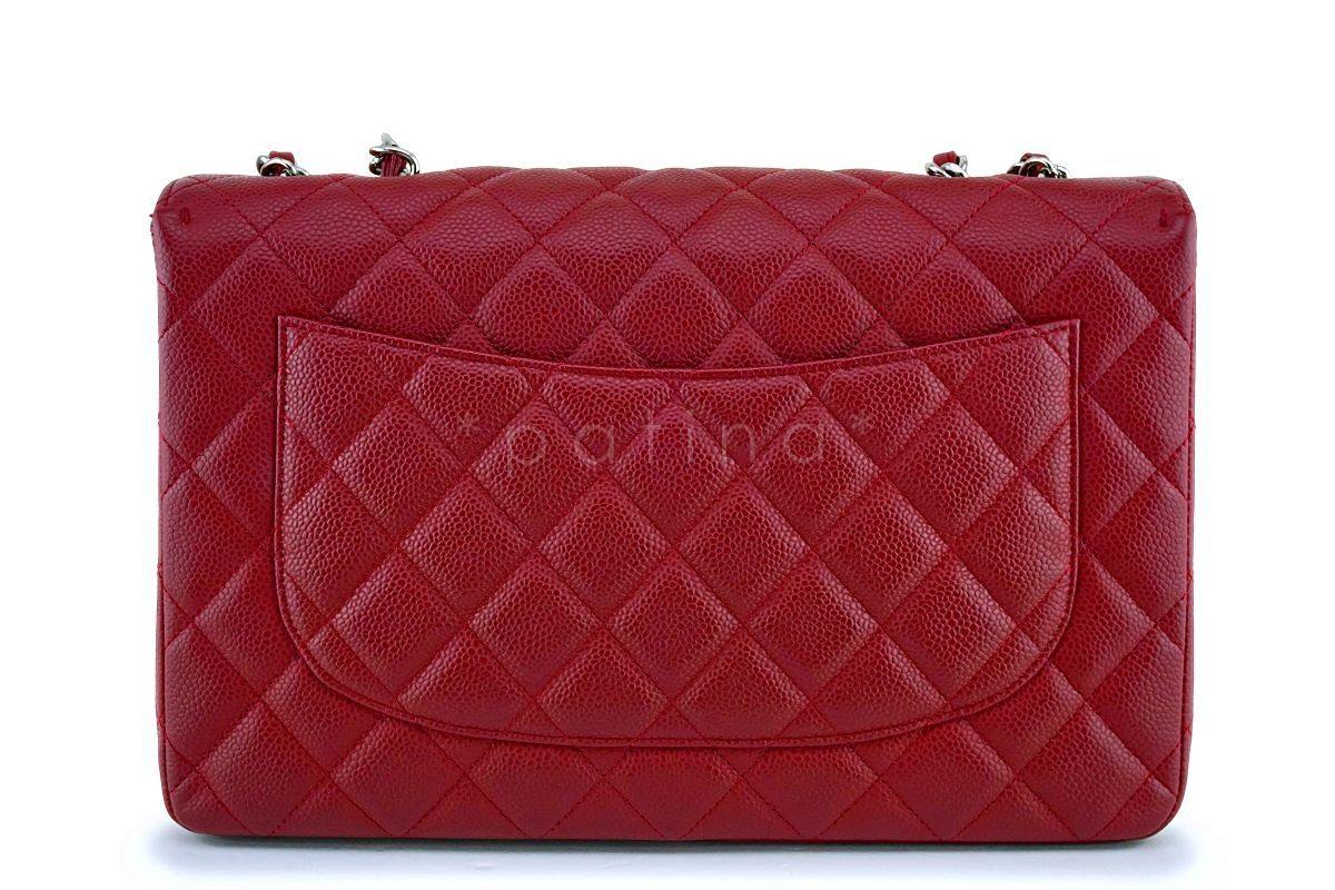 Exc Rare 09A Chanel Red Caviar Jumbo Classic Flap Bag SHW - Image 5