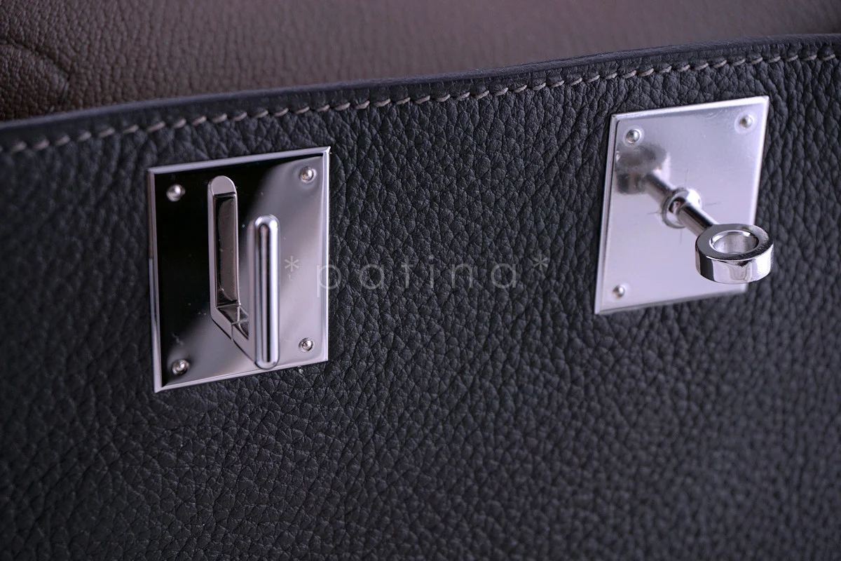 Hermes 28cm Jypsiere Graphite Etoupe 2 Tone Clemence Messenger Bag - Image 11