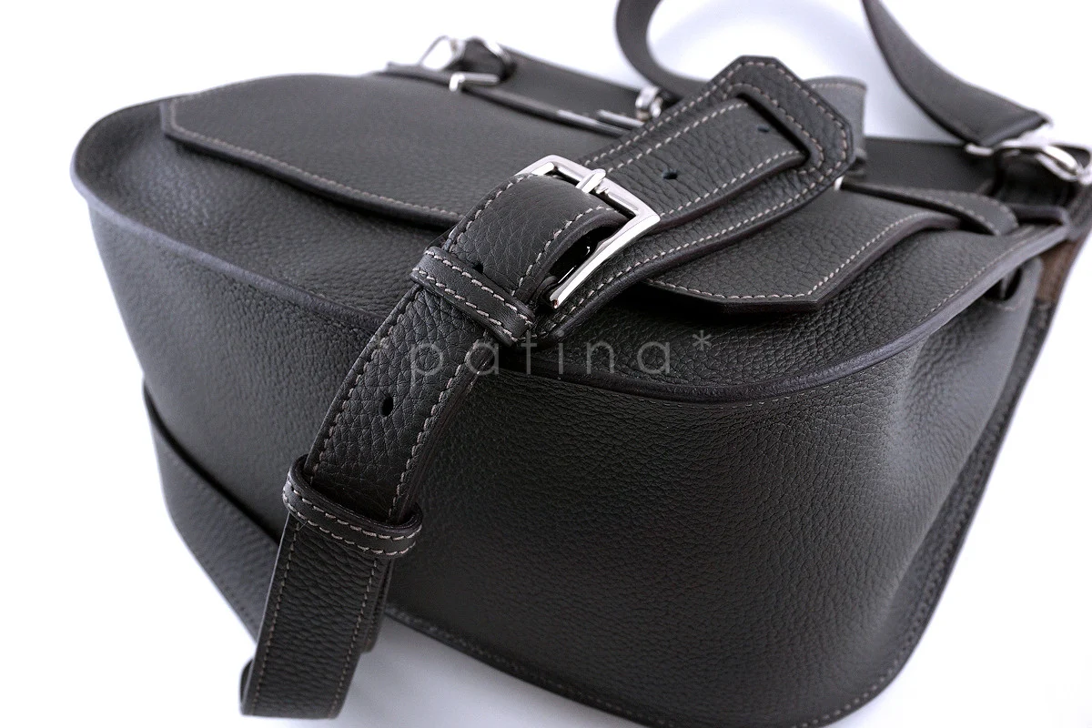 Hermes 28cm Jypsiere Graphite Etoupe 2 Tone Clemence Messenger Bag - Image 6