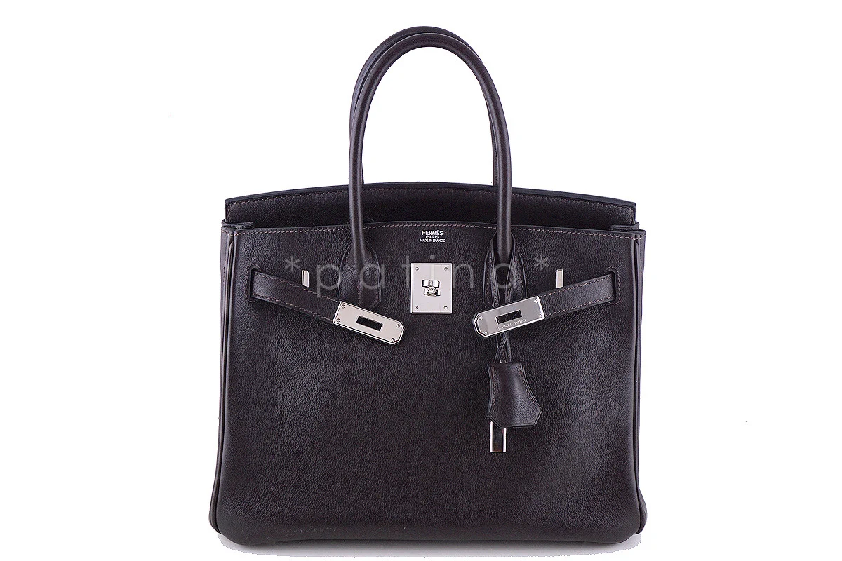 Hermes 30cm Birkin Bag in Ebene Dark Brown Evergrain, PHW - Image 10