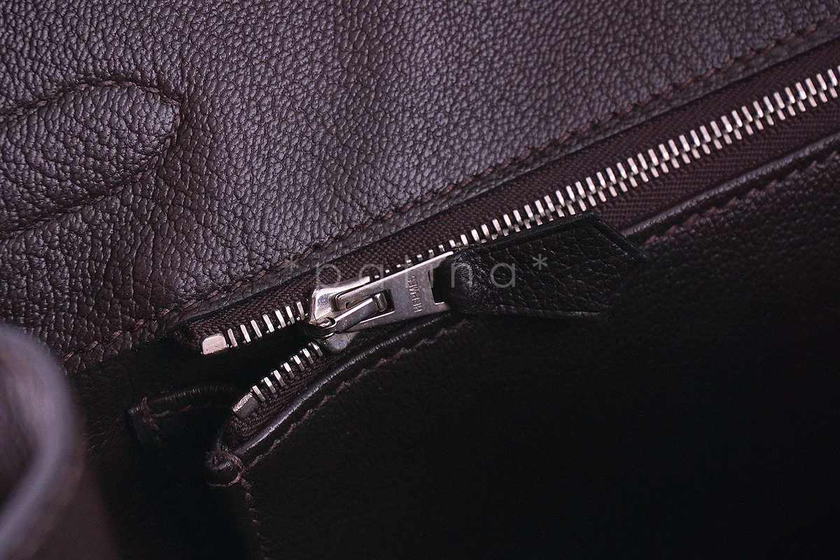 Hermes 30cm Birkin Bag in Ebene Dark Brown Evergrain, PHW - Image 14
