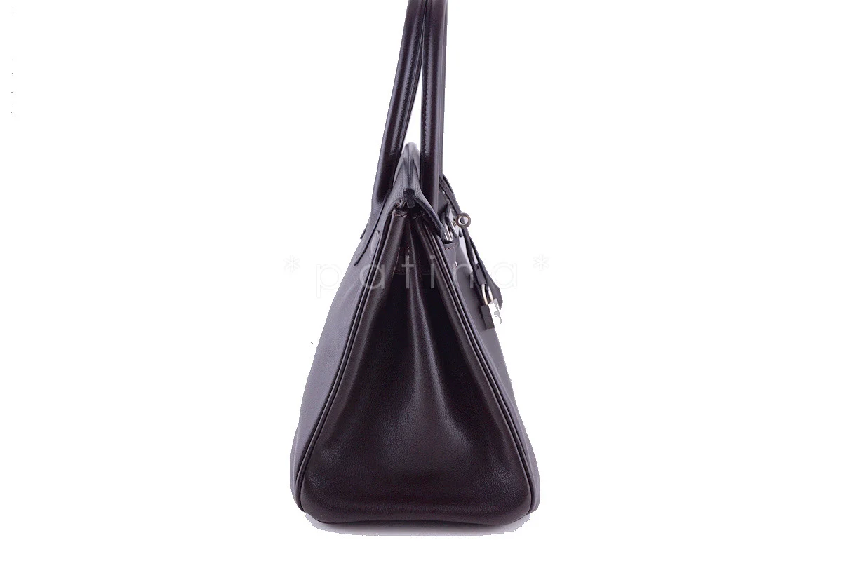 Hermes 30cm Birkin Bag in Ebene Dark Brown Evergrain, PHW - Image 3
