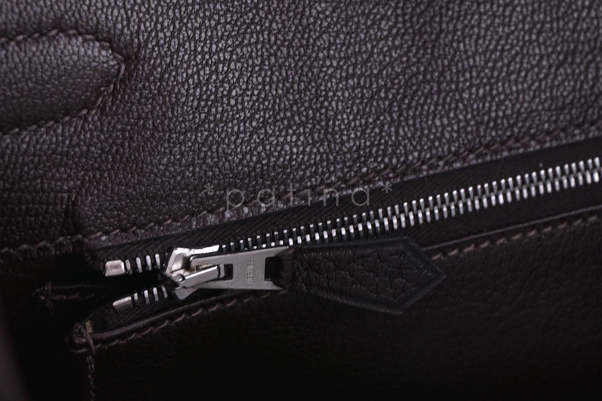 Hermes 30cm Birkin Bag in Ebene Dark Brown Fjord, PHW - Image 13