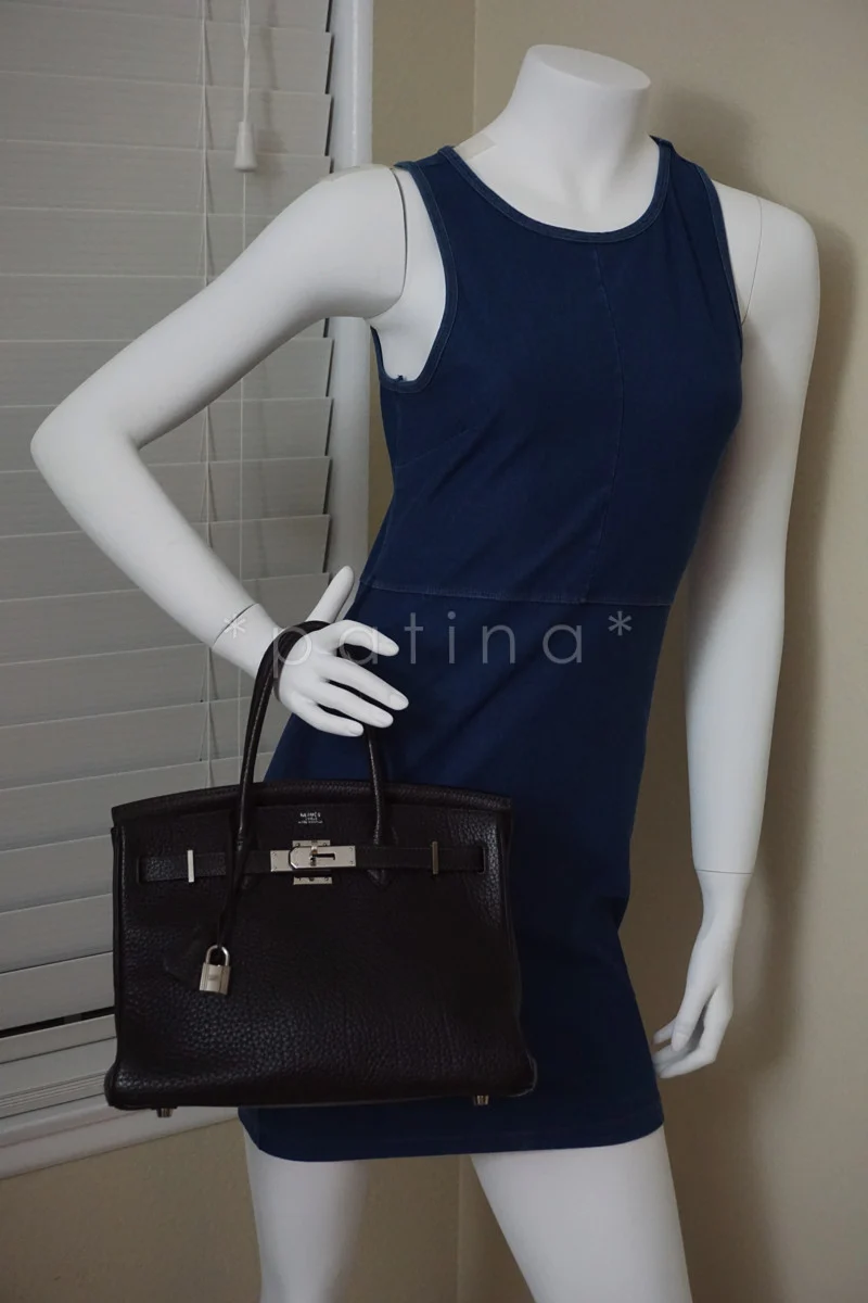 Hermes 30cm Birkin Bag in Ebene Dark Brown Fjord, PHW - Image 15
