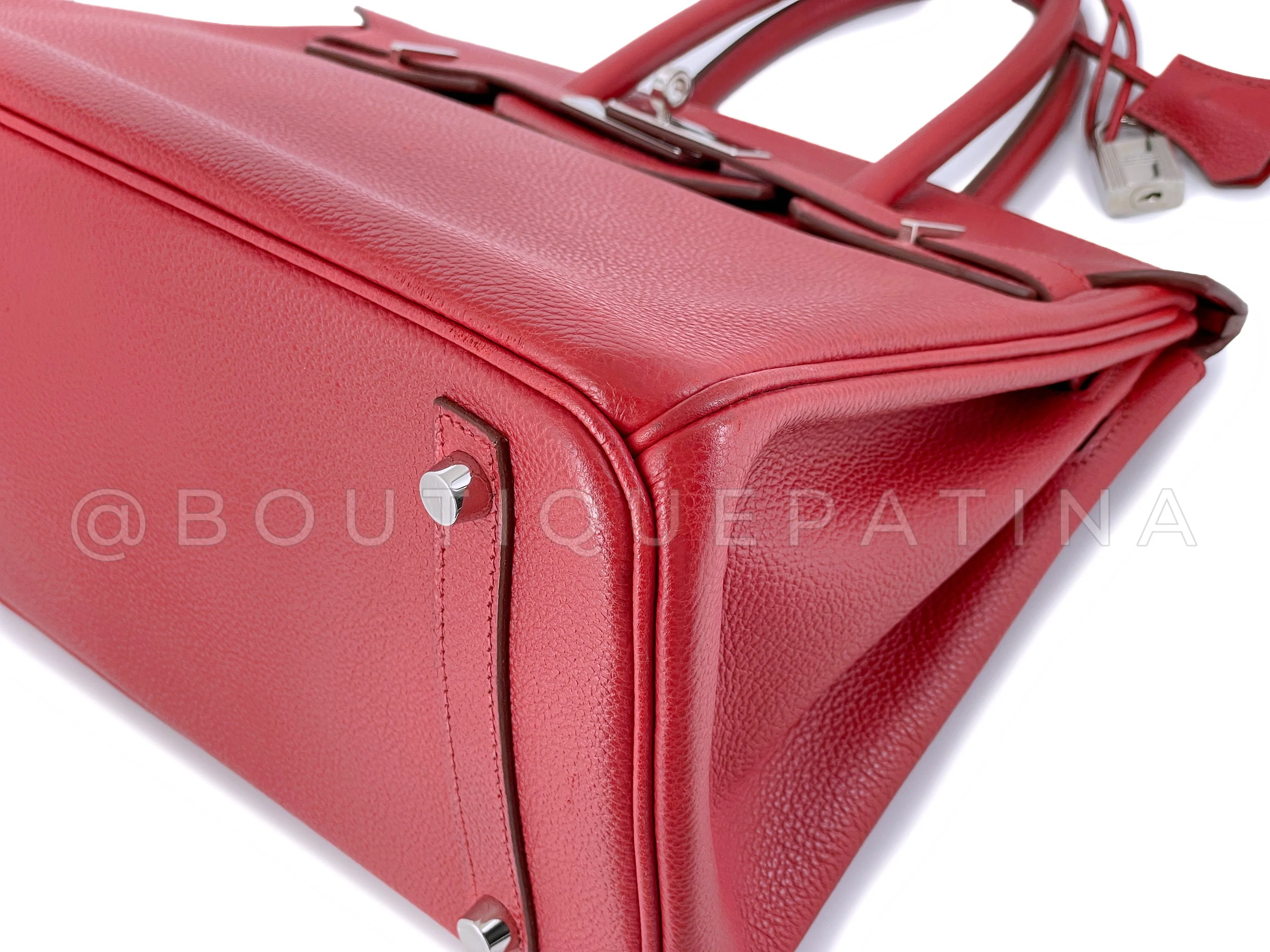 Hermes 30cm Rouge Garrance Red Evergrain Birkin Bag PHW 0C7 - Image 7