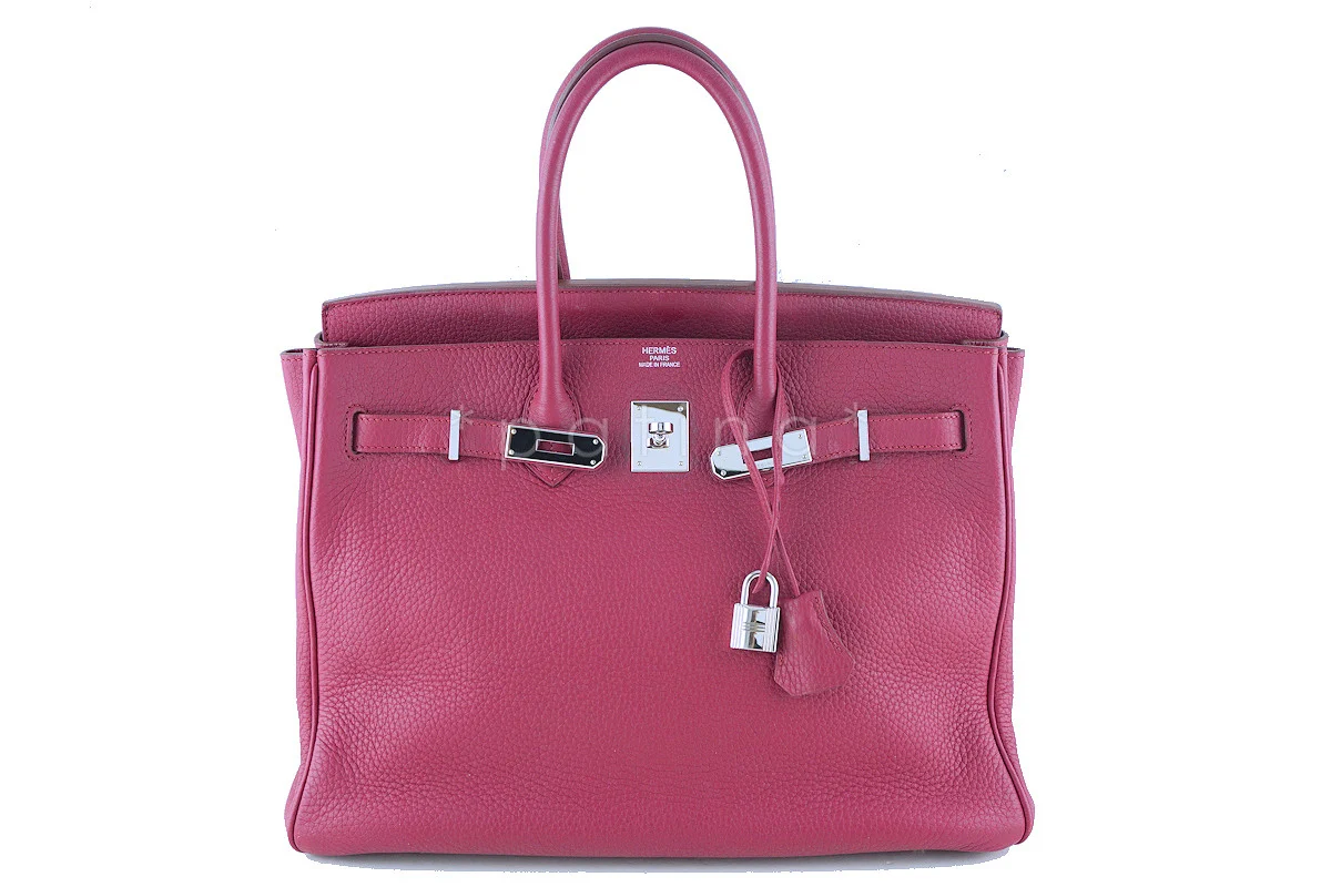 Hermes 35cm Birkin Bag in Rubis Ruby Red Clemence, PHW "N" Stamp - Image 13