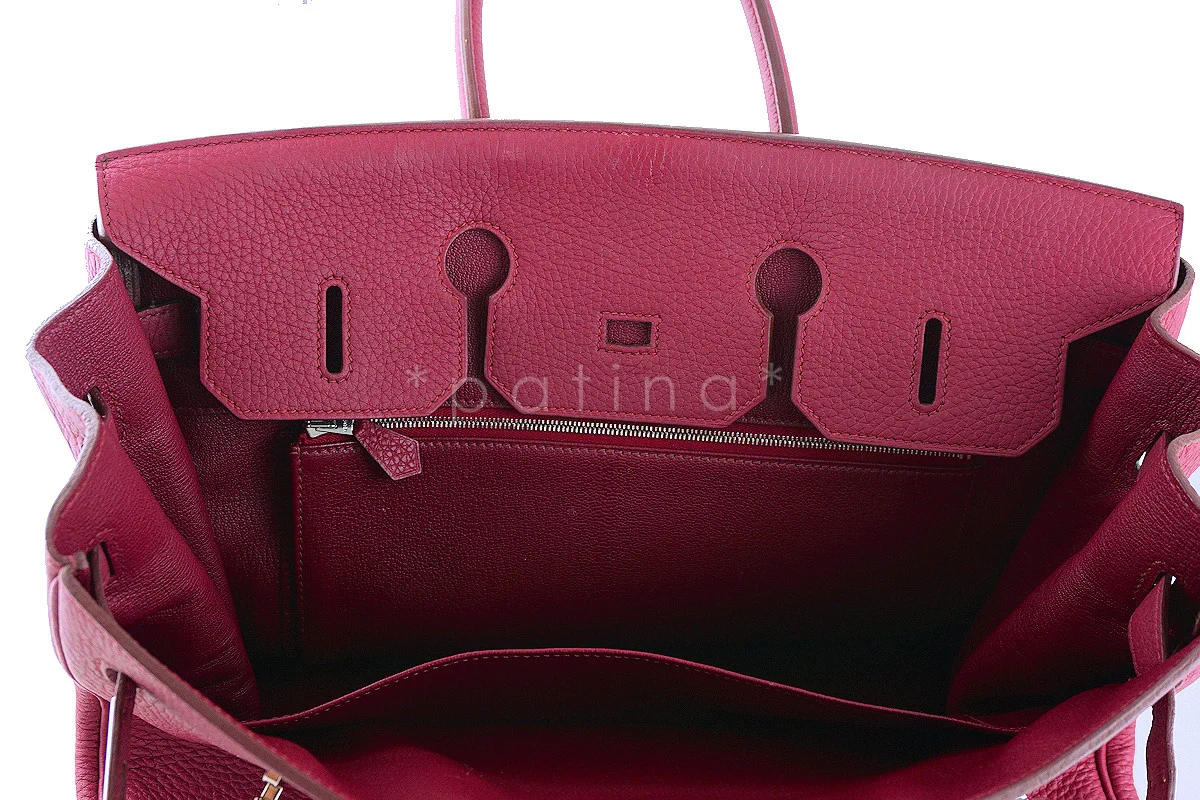 Hermes 35cm Birkin Bag in Rubis Ruby Red Clemence, PHW "N" Stamp - Image 16